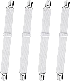 Bed Sheet Fasteners, Sopito 4pcs Adjustable Elastic Sheet Straps Heavy Duty Bed Sheet Grippers Suspenders for Mattresses Fitted Sheets Flat Sheets, White