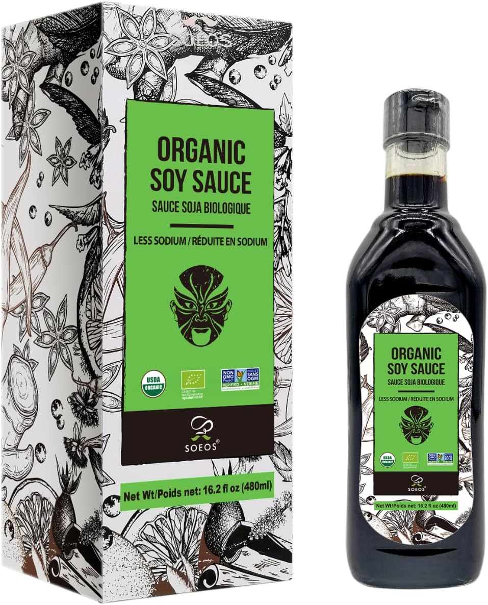 Organic Low Sodium Soy Sauce 16.2Oz (480Ml), Usda Organic, Naturally Brewed Sauce, Dark Pure Ingredients, Marinade For Meat & Vegetables., Black