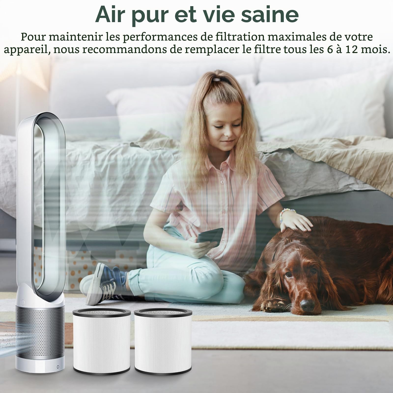 Filtre de rechange True HEPA TP01 compatible avec les modèles Dyson Tower Purifier Pure Cool Link TP01, TP02, TP03, AM11, BP01, à comparer à la pièce n° 968126-03, lot de 2