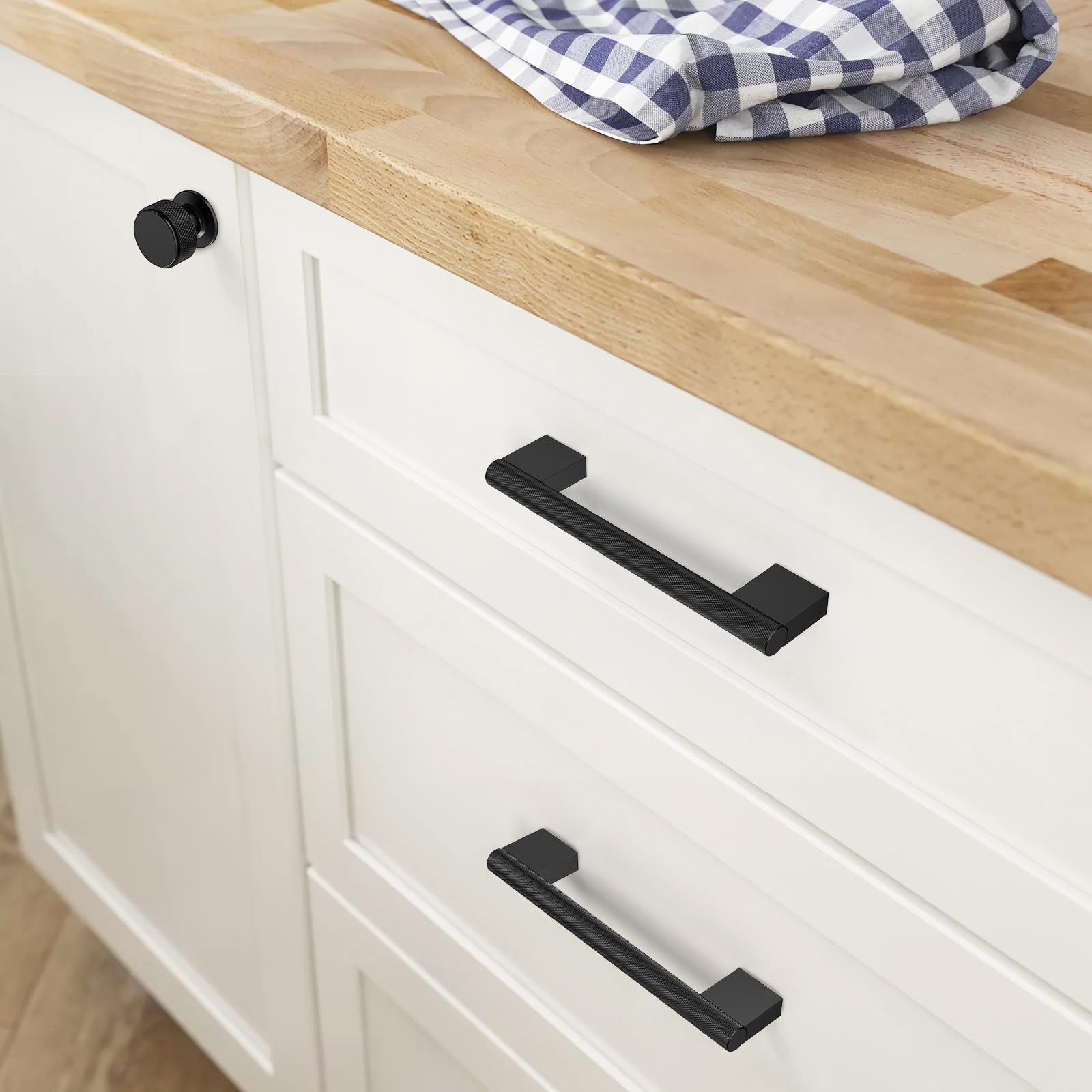 FURNIWARE Gerändelte Schrankgriffe, 96 mm, Lochmitte, mattschwarz, Schubladengriffe, Hardware, Küche, Tür, Schrank, 10 Stück