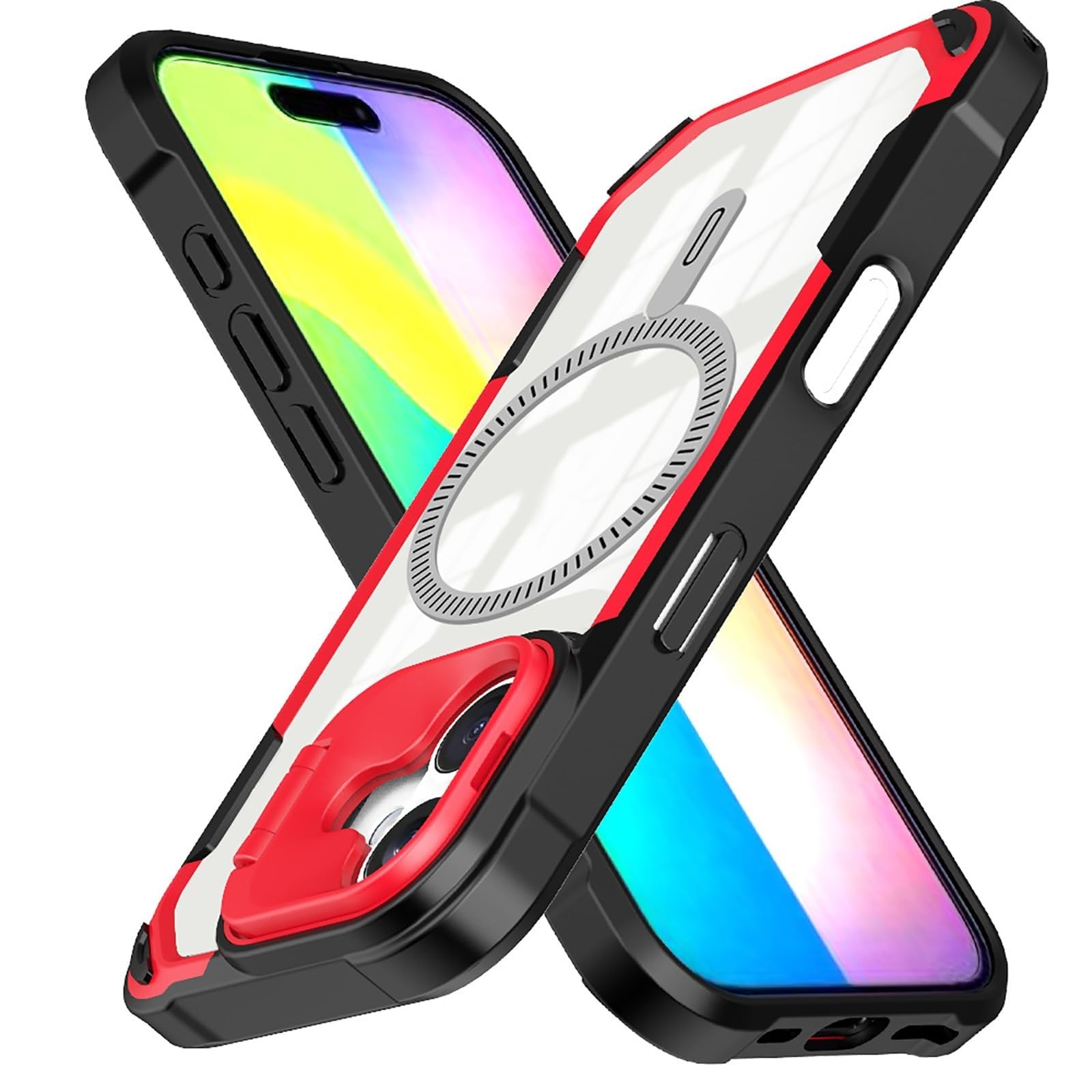 Schutzhülle für iPhone 16 Pro Max/16 Pro/16 Plus/16, dünn, stoßfest, mit Linsenschutz, magnetischer Halterung, transparente Schutzhülle, rutschfest, Schwarz, 16 Pro Max