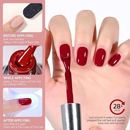 Miniatura 6 de GAOY Esmalte de uñas de gel rojo, 0.6 fl oz, esmalte de gel semipermanente, curado con luz UV para arte de uñas, manicura en casa, 1201 rojo carmín
