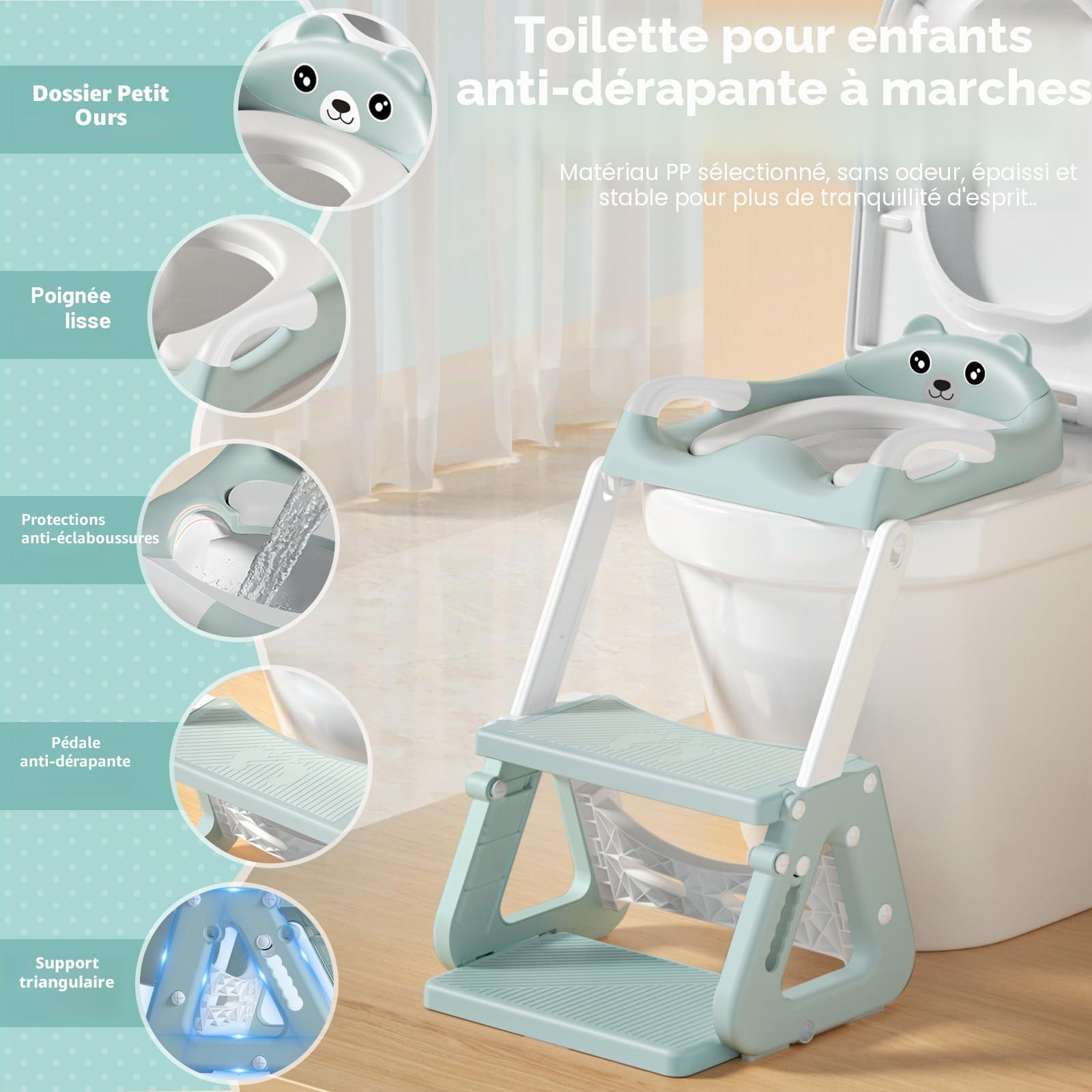 Abattant WC pour enfant avec escalier, siège de toilette pour enfant à partir de 2 ans, siège de toilette réglable pour tout-petit