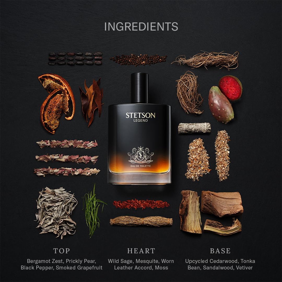 SCENT BEAUTY STETSON Legend - With Notes of Bergamot Zest, Lavender Essence, and Tonka Bean - 3.4 Fl Oz