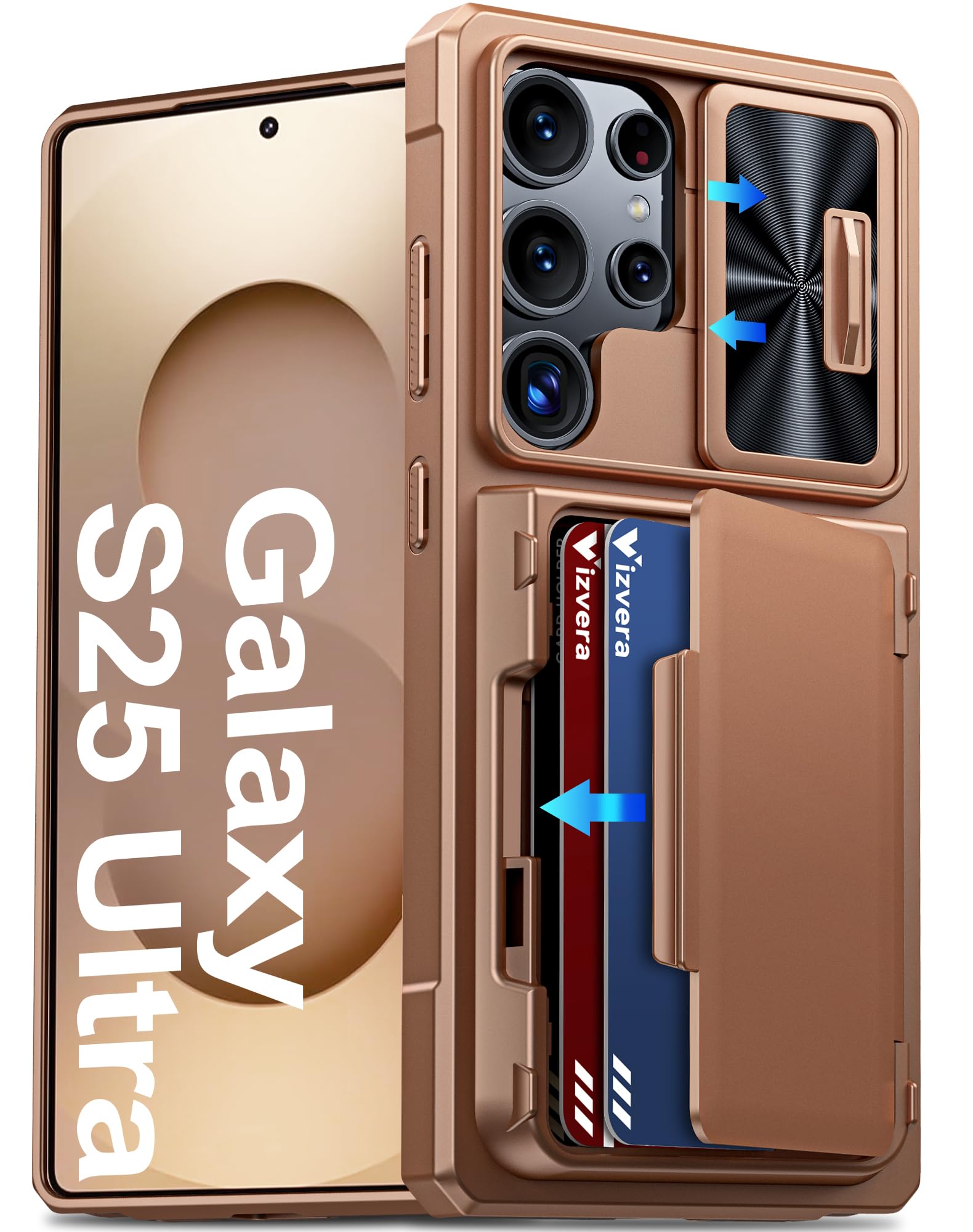 Vizvera for Samsung Galaxy S25 Ultra Case Wallet RFID [Cards Holder][Camera Cover][Edge Raised] Full Body Rugged Shockproof Silicone Protective Phone