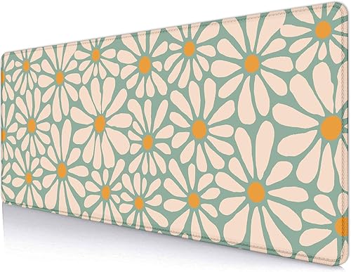 Alfombrilla de escritorio de flores de margarita verde, alfombrilla de mouse grande bohemia, bonita alfombrilla de mouse para computadora con base