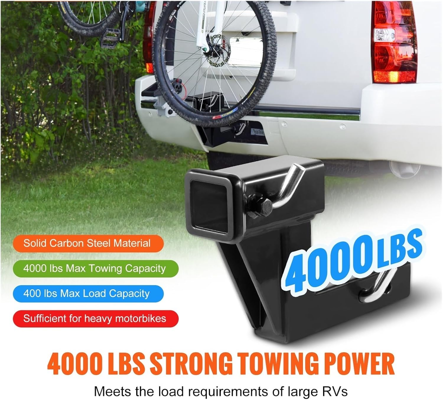 Trailer Hitch Riser for 2" Receiver Extender Extension Adapter 4000 Lbs Max Towing Capacity Hitch Pins Included Black(LFYC05)