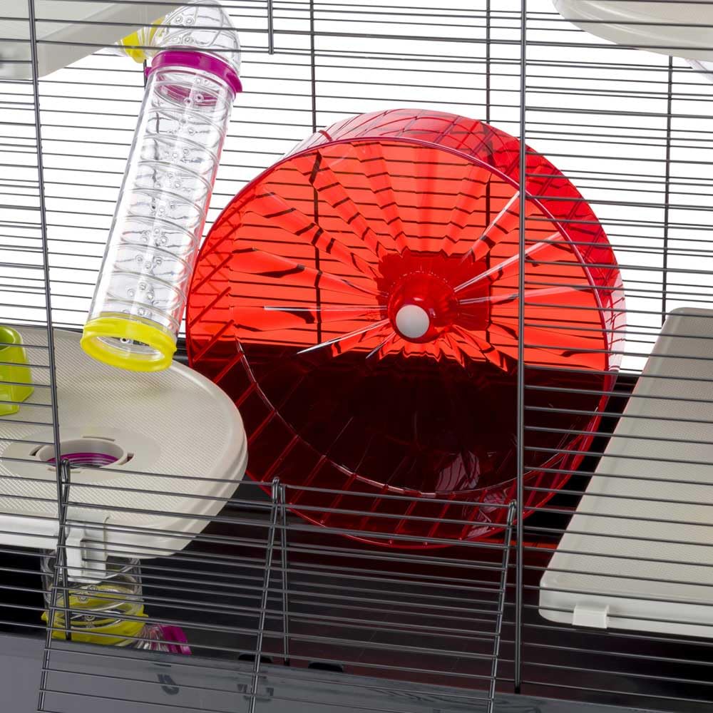 Ferplast Jaula Hámster Village 80, Jaula para Hámster de 5 Niveles con Casita y Bebedero, Túnel de Juegos para Hámster, Rueda Hamster, 82 x 51 x h 62 cm, en Metal Pintado y Plástico
