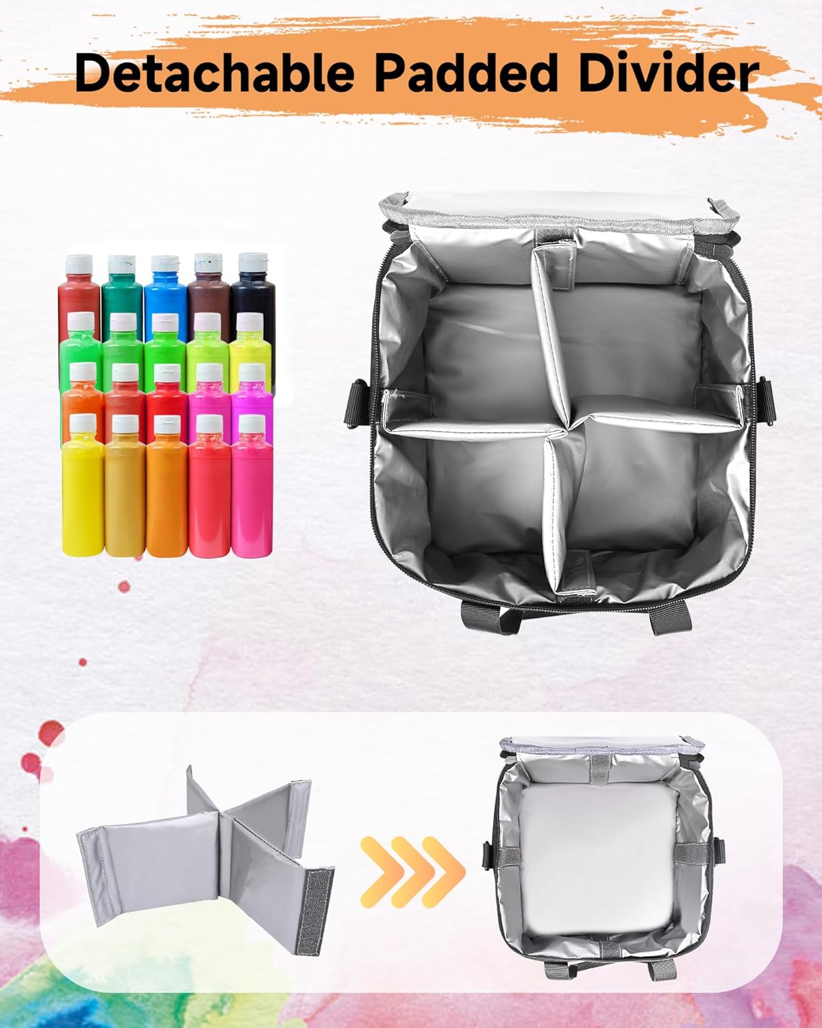 Acrylic Paint Organizer Bag for 72 Bottles (2 oz), Portable Acrylic Paint Storage Case with Shoulder Strap & Handle,Double Layer Art Supply Carrying Bag with Removable Dividers & Extra Pocket - Image 3