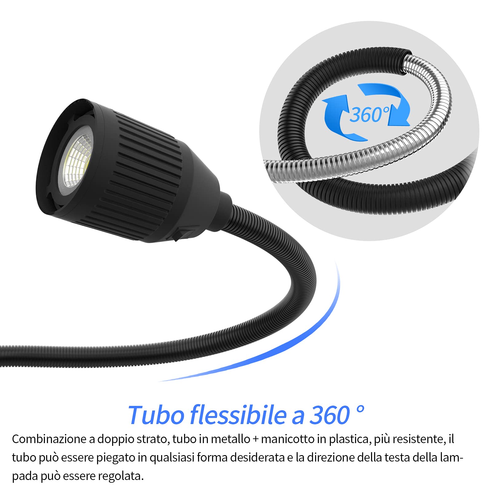 Luce a collo d'oca flessibile a led 500 lumen fissata con viti Lampada da lavoro per illuminazione industriale per macchine utensili e tornio