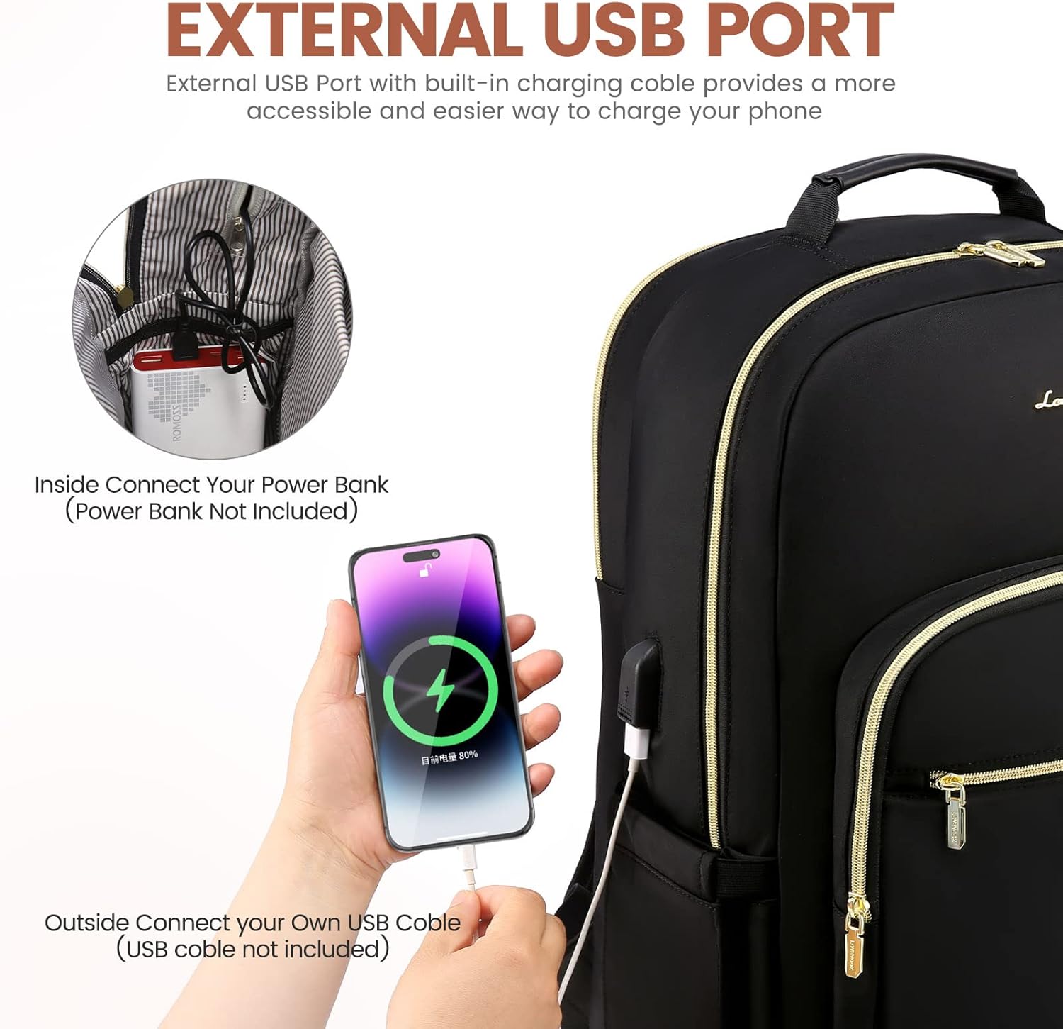 LOVEVOOK Laptop Backpack for Women 15.6 inch,Cute Womens Travel Backpack Purse,Professional Laptop Computer Bag,Waterproof Work Business College Teacher Bags Carry on Backpack with USB Port,Black-2 - Image 6