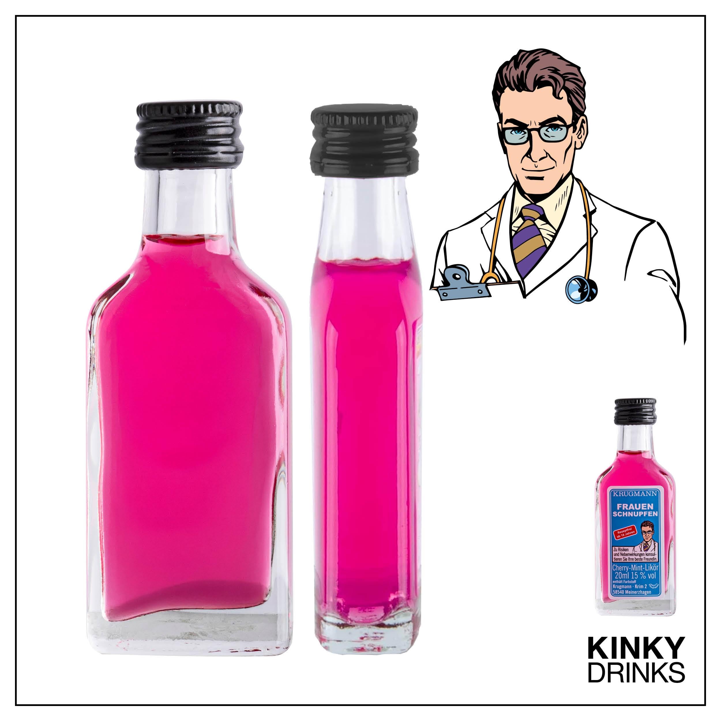 Krugmann FRAUENSCHNUPFEN Kirsch-Mint Likör 15% Vol. 20 x 20 ml = 400 ml - Minis Shot - Glas