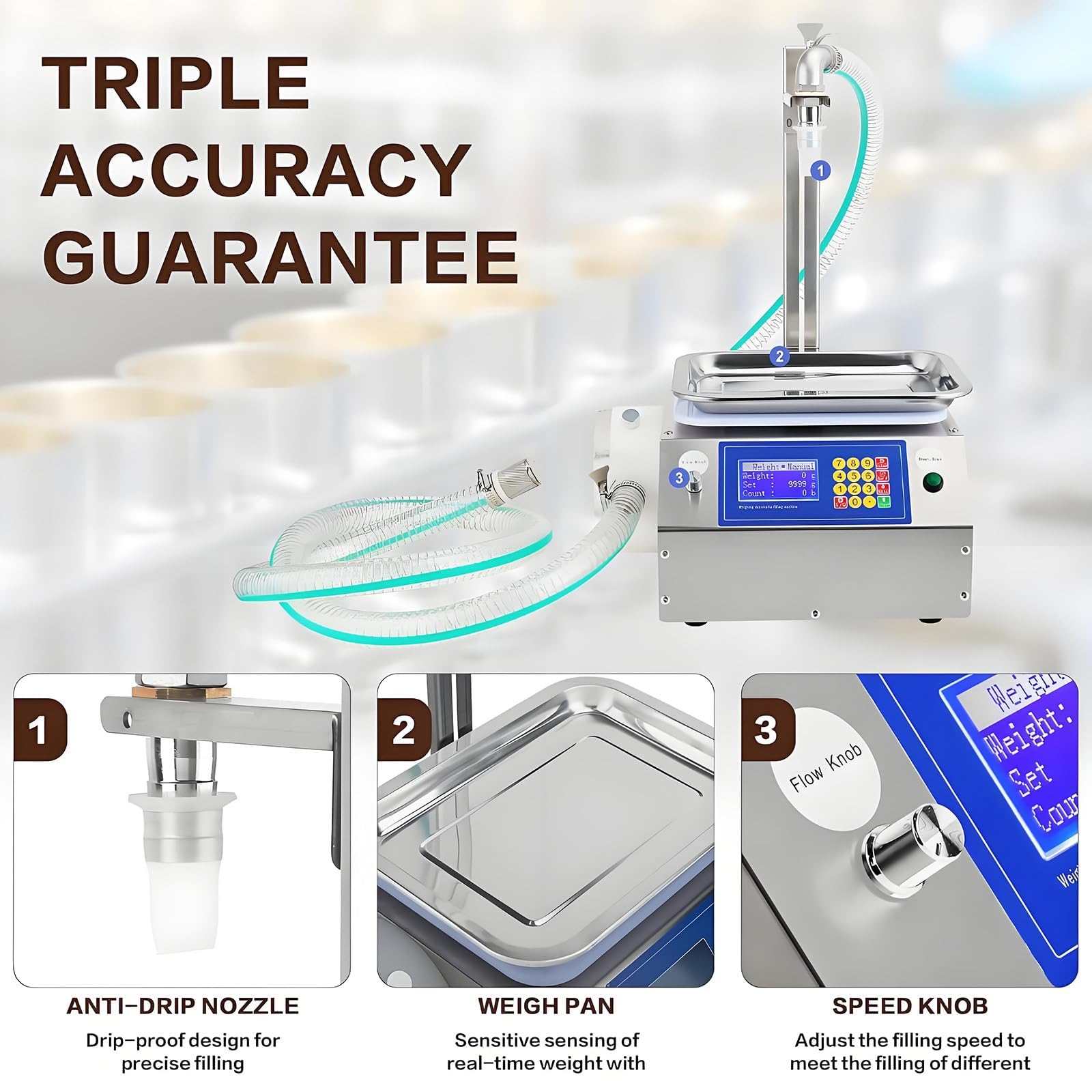 Riempitrice automatica per miele, riempitrice liquida da 3 o 7 l/min, riempitrice per bottiglie di pasta liquida da 10 g-3 kg per profumi, oli essenziali, smalto per unghie 7 l/min
