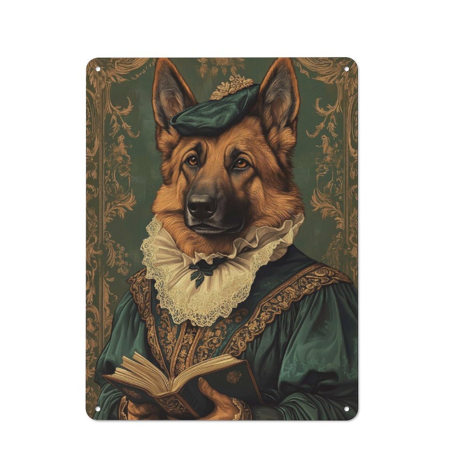 Junmoney German Shepherd In Renaissance Attire Classi C Dog Art Retro Tin Sign 40X30cm For Bar Or Restaurant, For Collectors Of Retro Metal Wall Decor