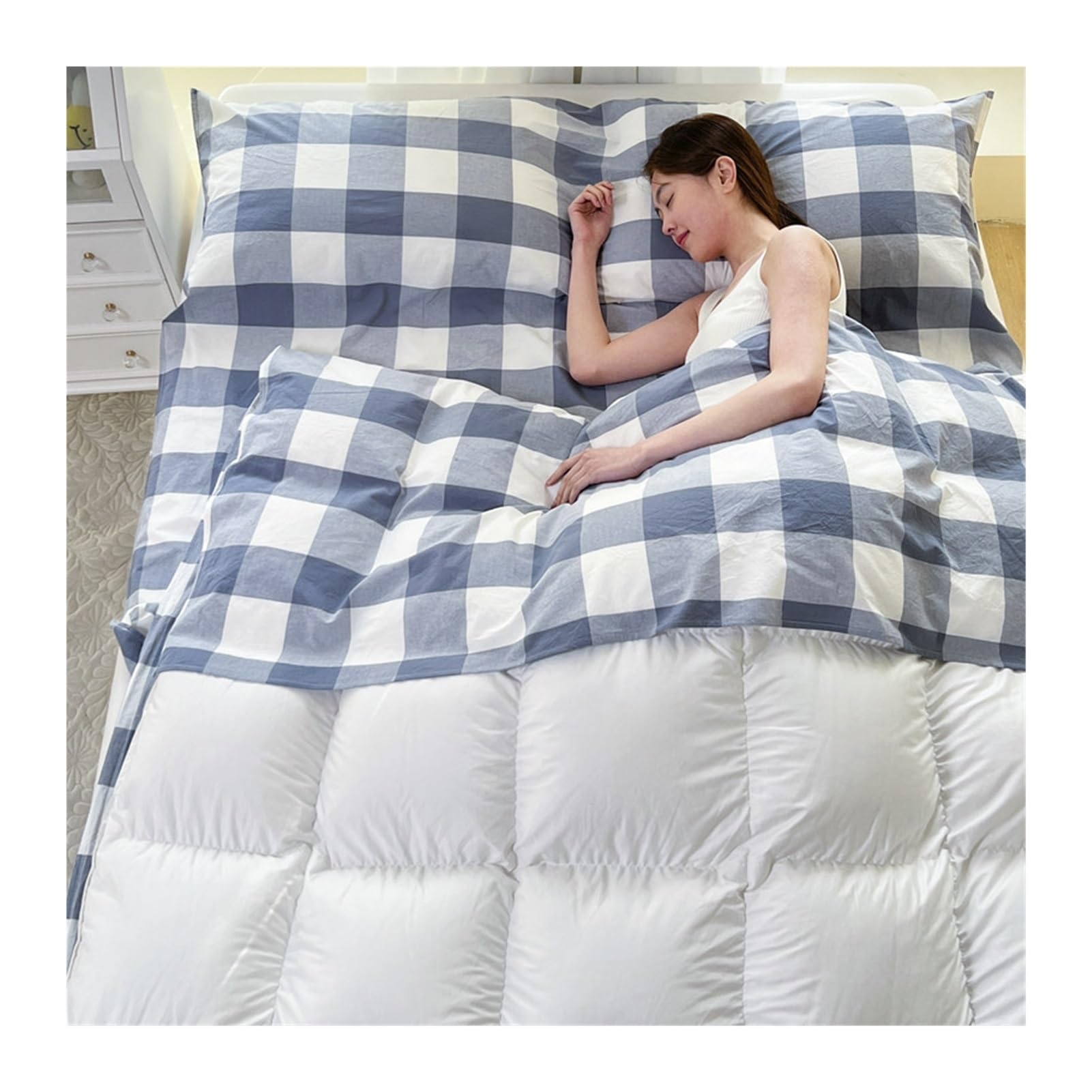 GBHMJU Sleeping Bag Liner Washed Cotton Adult Sleep Sack Gingham Travel Sheets for Hotel Travel Sleep Sack, Camping Sleeping Bag Liners for Cold Weather(Blue,180x210cm-70x82)