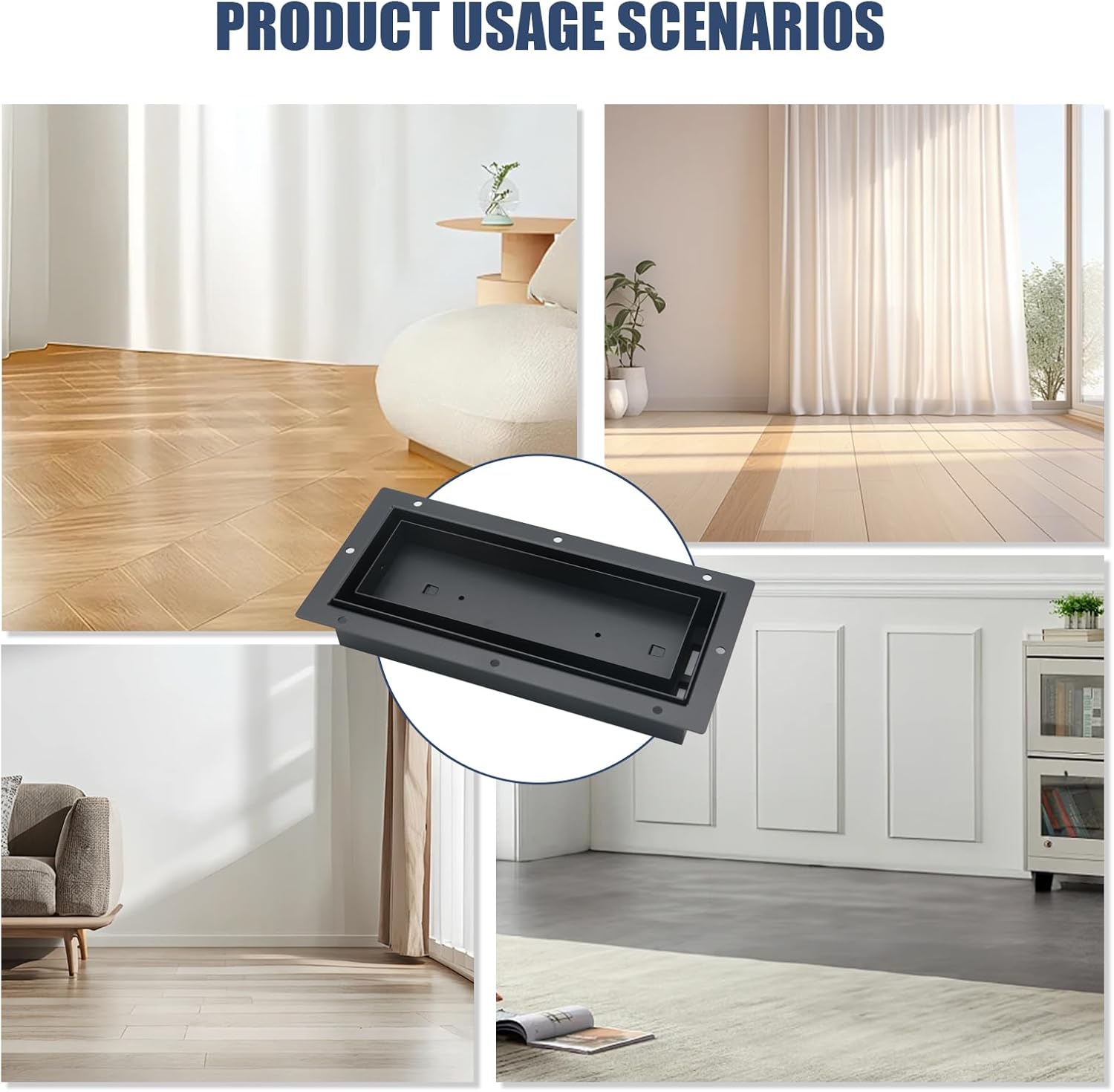 Floor Vents Flush Mount Floor Register All Metal 4X10 Inch Black Color Floor Air Register Heavy Duty Durable Modern Flush Air Vent