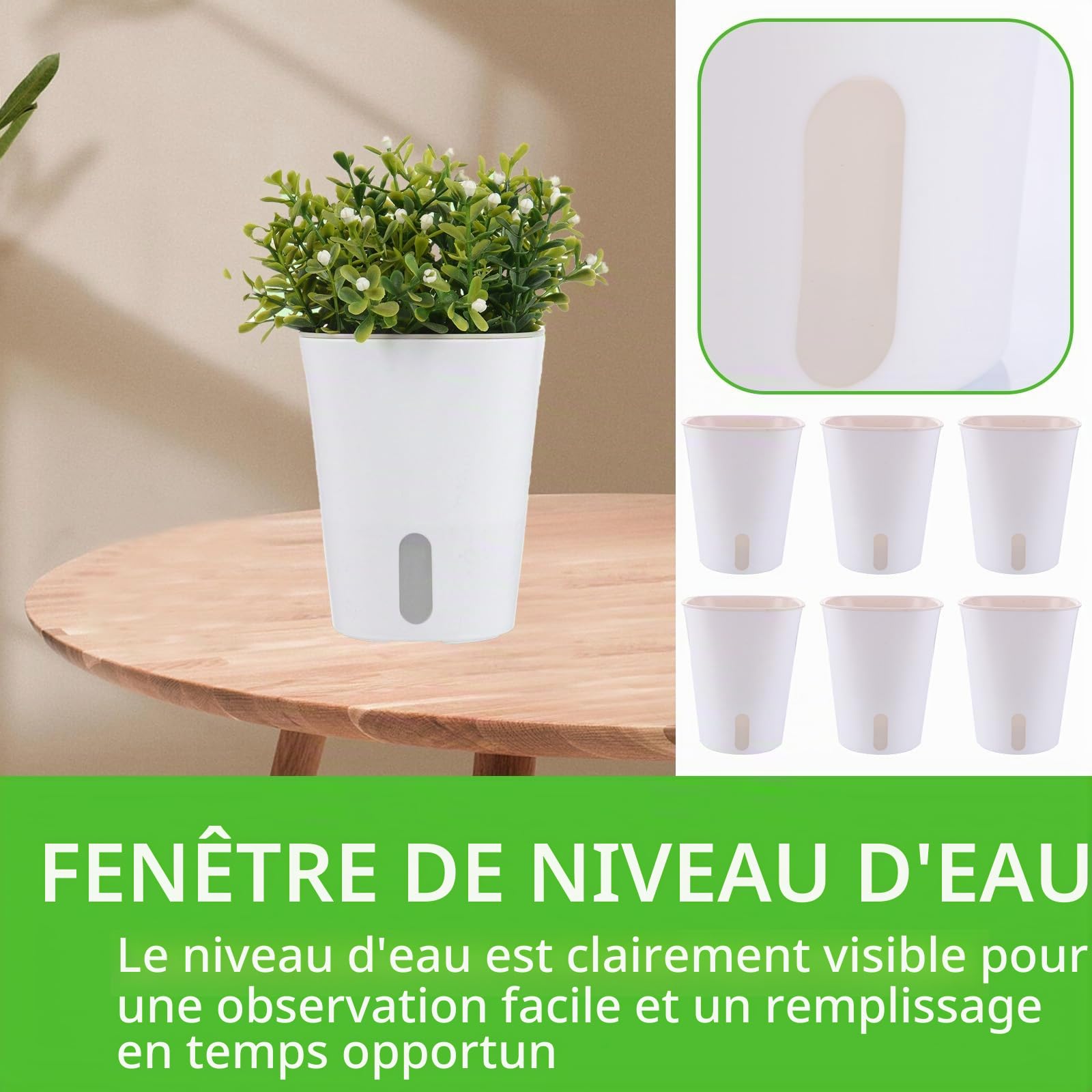 APACALI 12PCS Pots Auto-arrosage, 12,5 cm Avec Système d'Irrigation, Indicateur de Niveau d'Eau, Pour l'Intérieur et Le Balcon