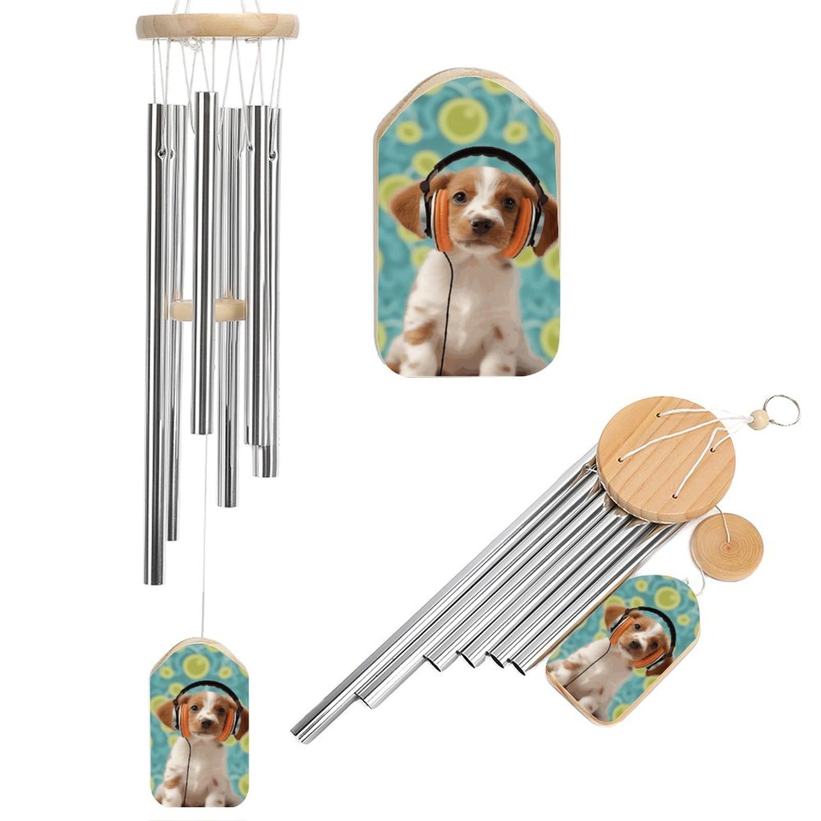 Puppy with Headphones Wind Chime 20.5" Aluminium Wind Chimes Outdoor Garden Patio Decoration Windchime Memorial Gifts Windchimes for Men and Women