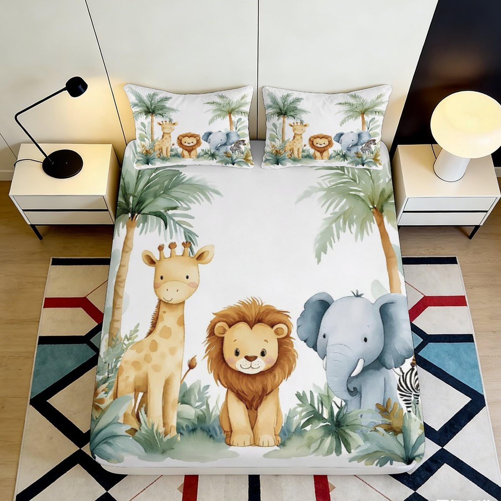 3D Printed Safari Animals Fitted Sheet Microfiber Soft Lion Elephant Giraffe Bed Cover Bedroom Decor Protection 90x200x25cm