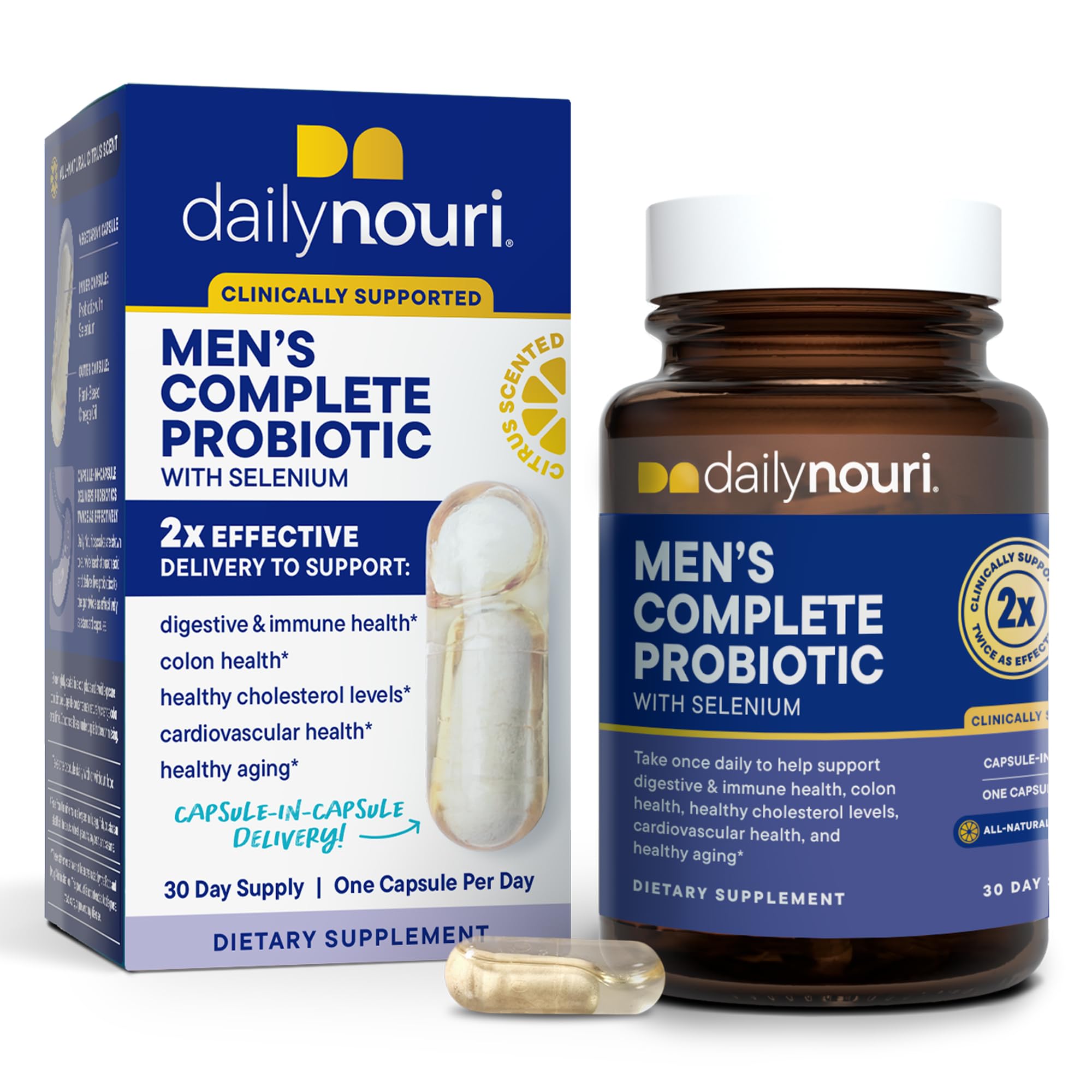 DAILYNOURI Mens Complete Probiotic Supports Digestion Immunity Colon Health Cardiovascular Function Cholesterol 5 Clinically Studied Strains Selenium Vegan