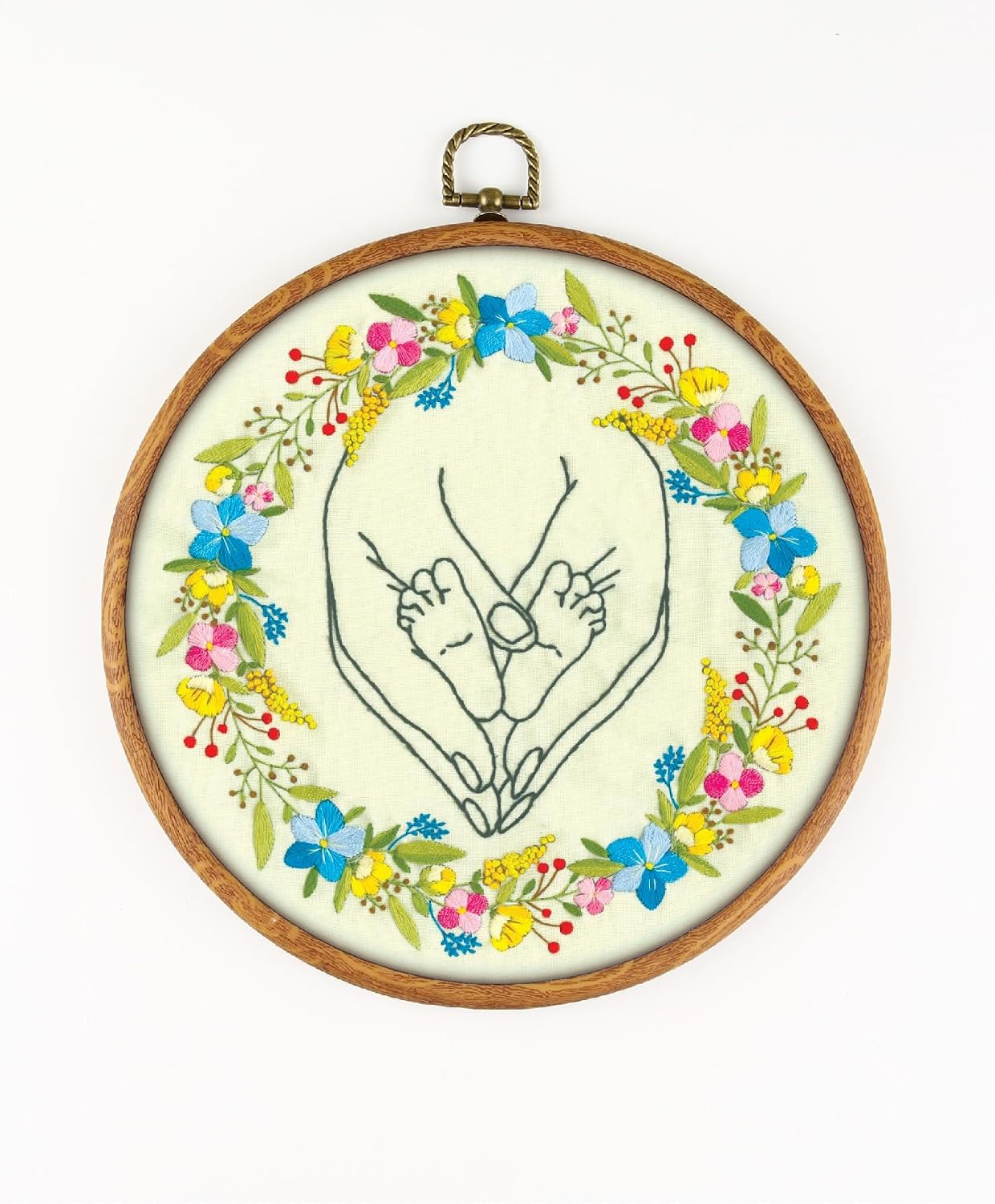 Mothers Love EM408 - DIY Embroidery Kit. Set of Threads, Needles, Stamped Cloth, Needle Threader, Embroidery Clippers and Printed Color Pattern Inside.