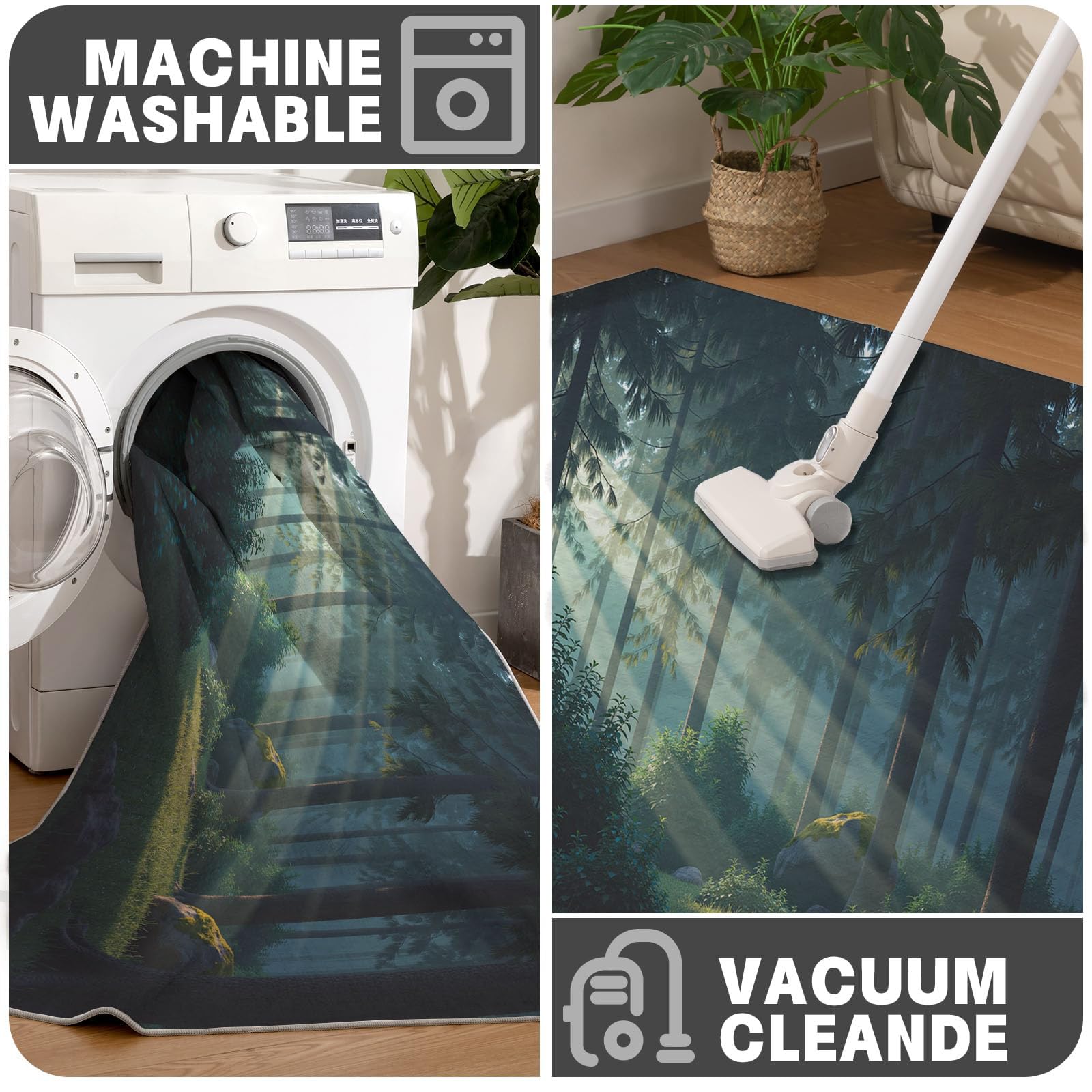 Paillasson de intérieur Antidérapant, Tapis de Guérison Paysage, Tapis Salle de Bain Flanelle Douce, Absorbant l'eau, pour Cuisine (Soleil Forêt, 80x120cm