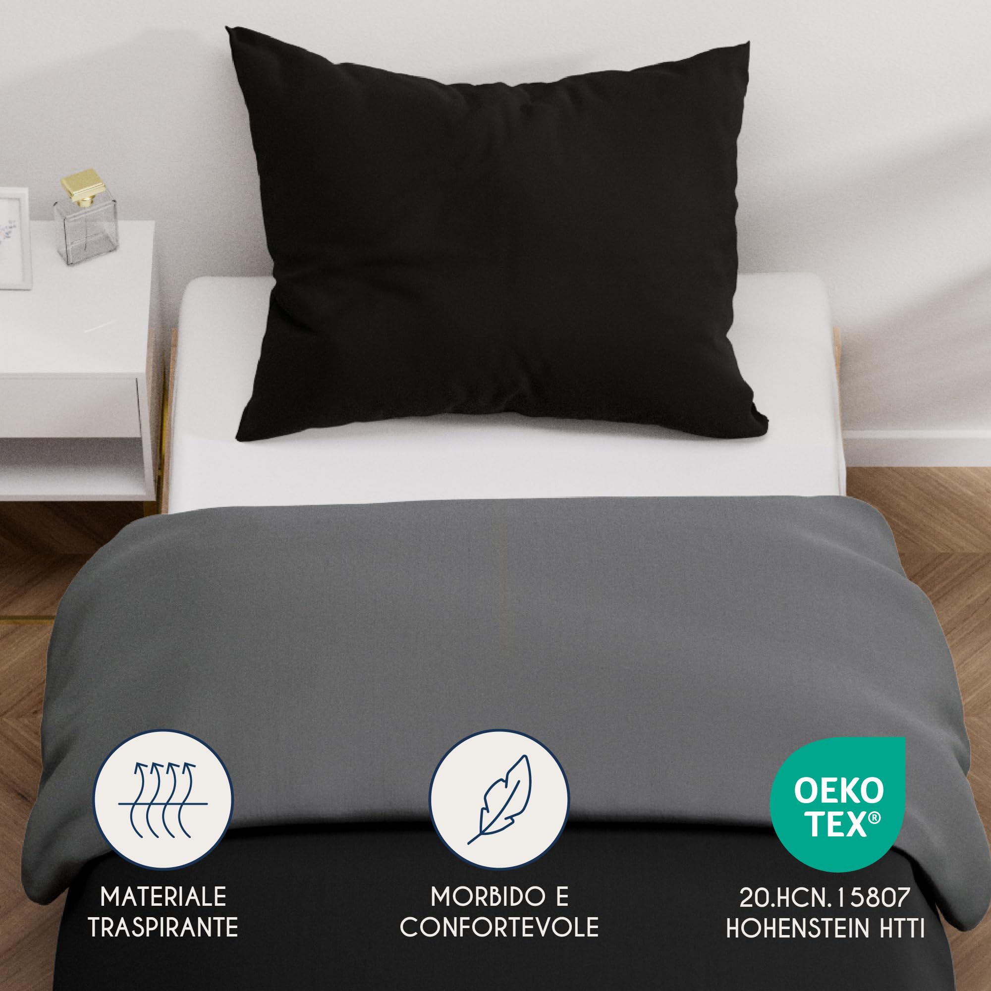 Dreamzie Copripiumino Singolo 135x200 cm con 1 Federe 50x70 cm - Nero/Grigio Scuro Set Copripiumino Singolo 135 x 200