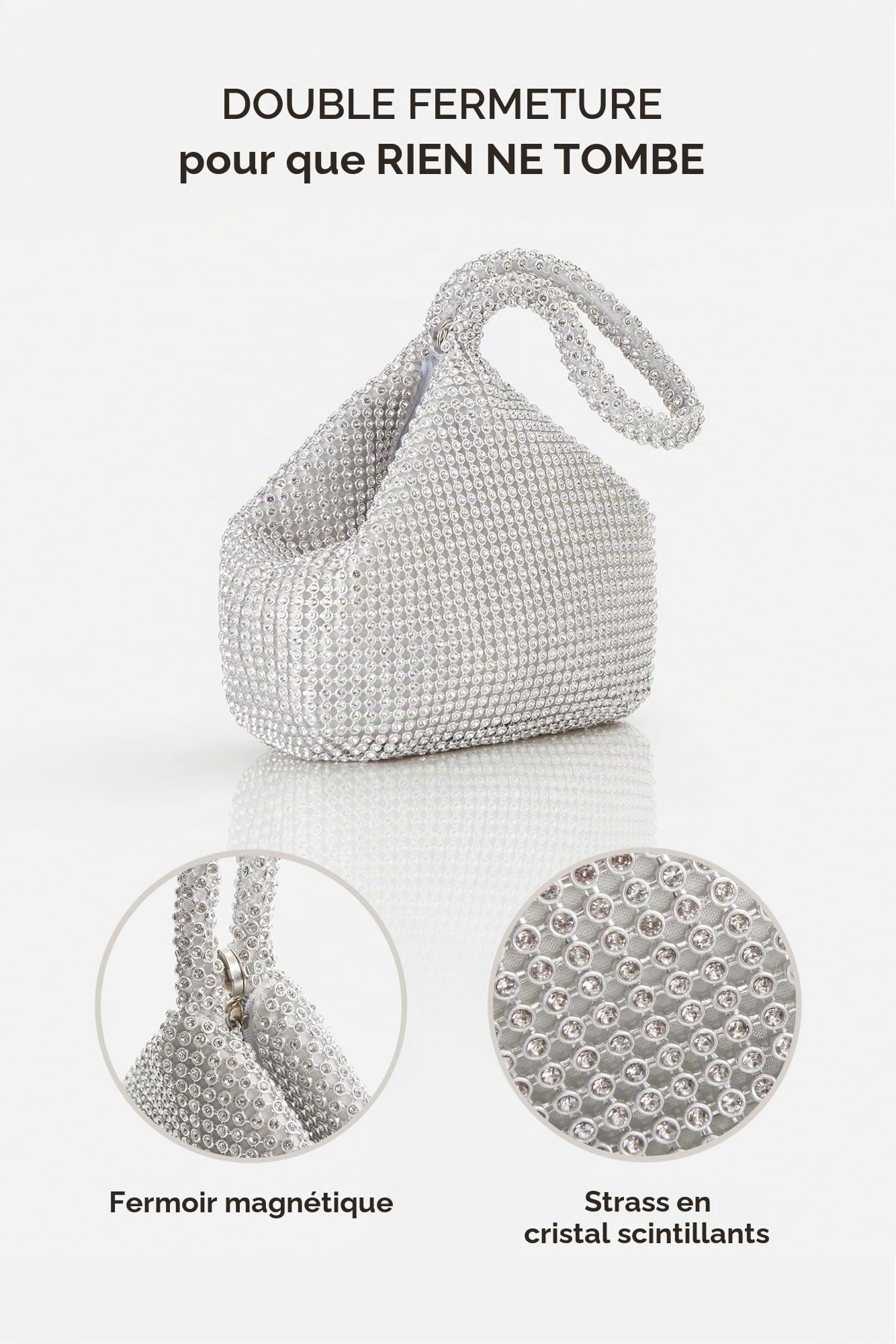 BABEYOND Coucoland Sac à main Mariage en Strass Pochette de Cocktail Exquis pour femme Couleur Unie Style années 1920S