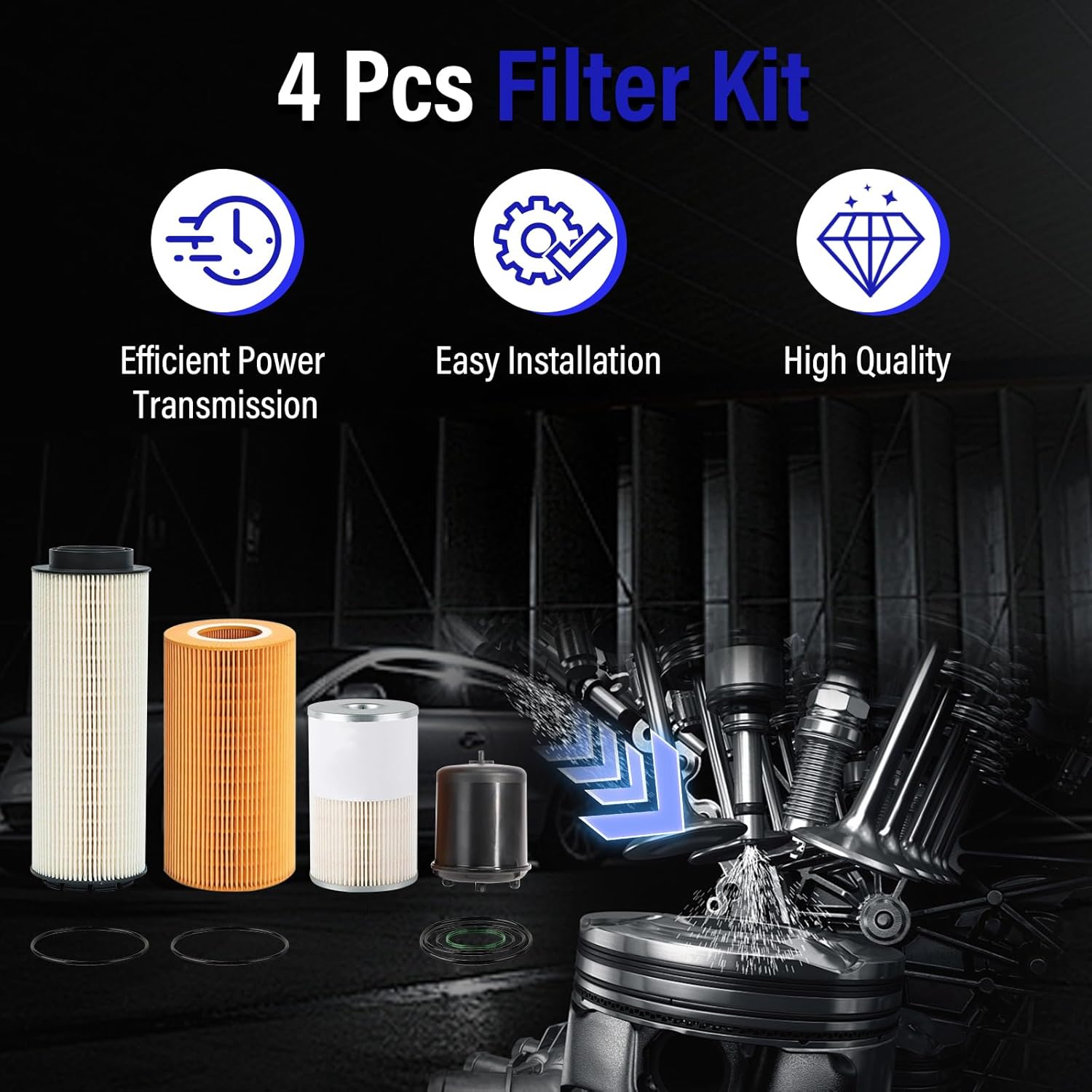Filter Kit Fit for Paccar MX-13 MX13 Engine, Includes 1948921 Oil Filter, 2277129 Fuel Filter Water Separator, FS19765 Fuel Water Separator Filter, 1922496 Oil Filter, 4Pcs