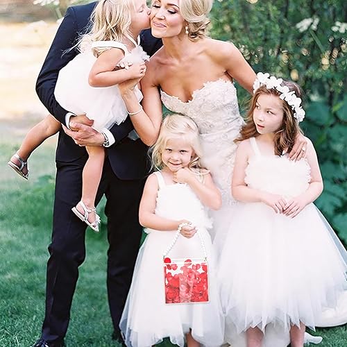 Miniatura 10 de Pahdecor Cesta de boda para niña de flores, cesta de flores con cinta dorada, caja de acrílico transparente para confeti (transparente)