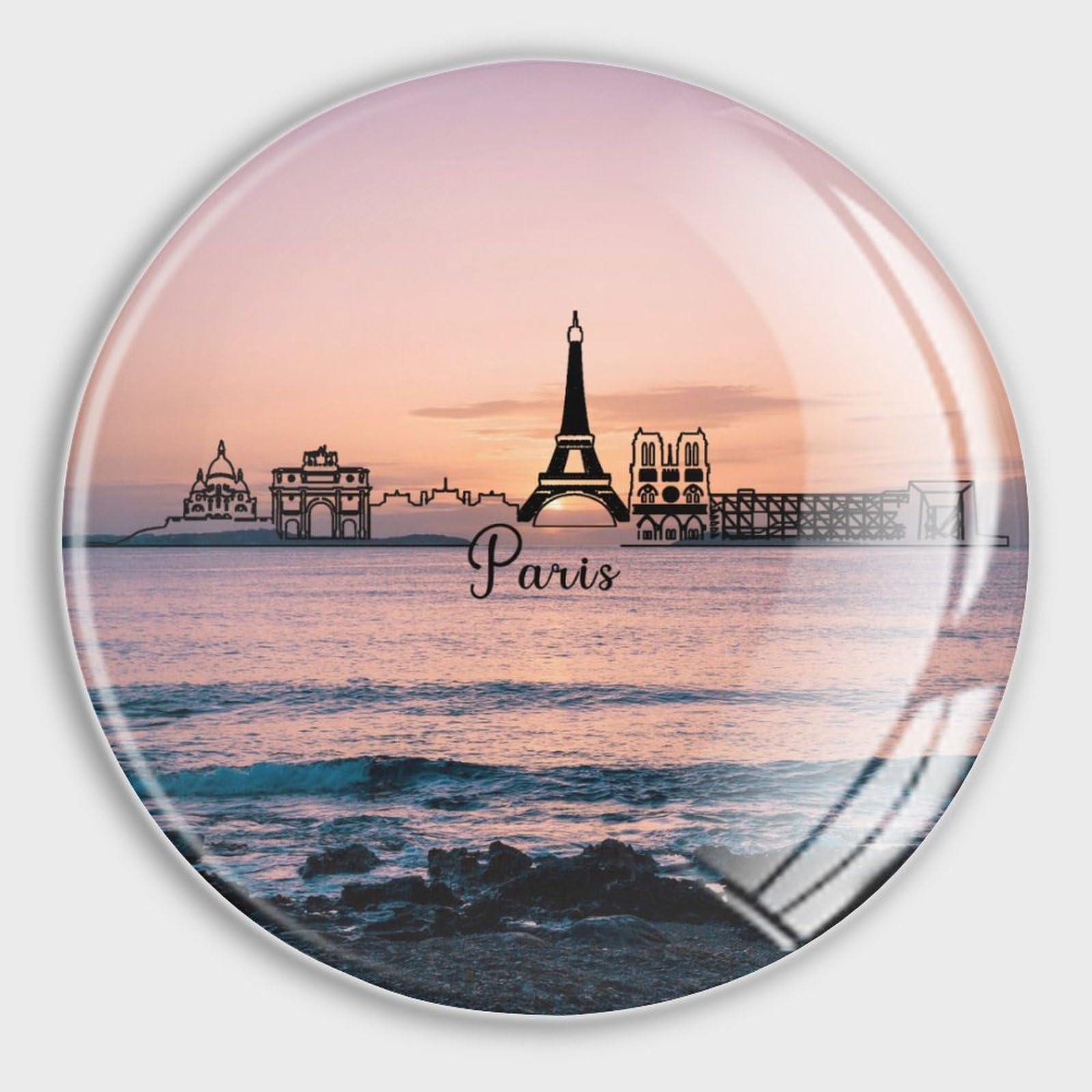 Aimants puissants en verre motif horizon de Paris pour réfrigérateur et cuisine - Lot de 4