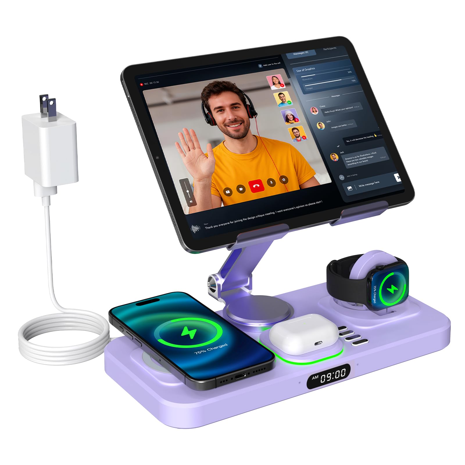 wireless charger for apple devices with clock and light