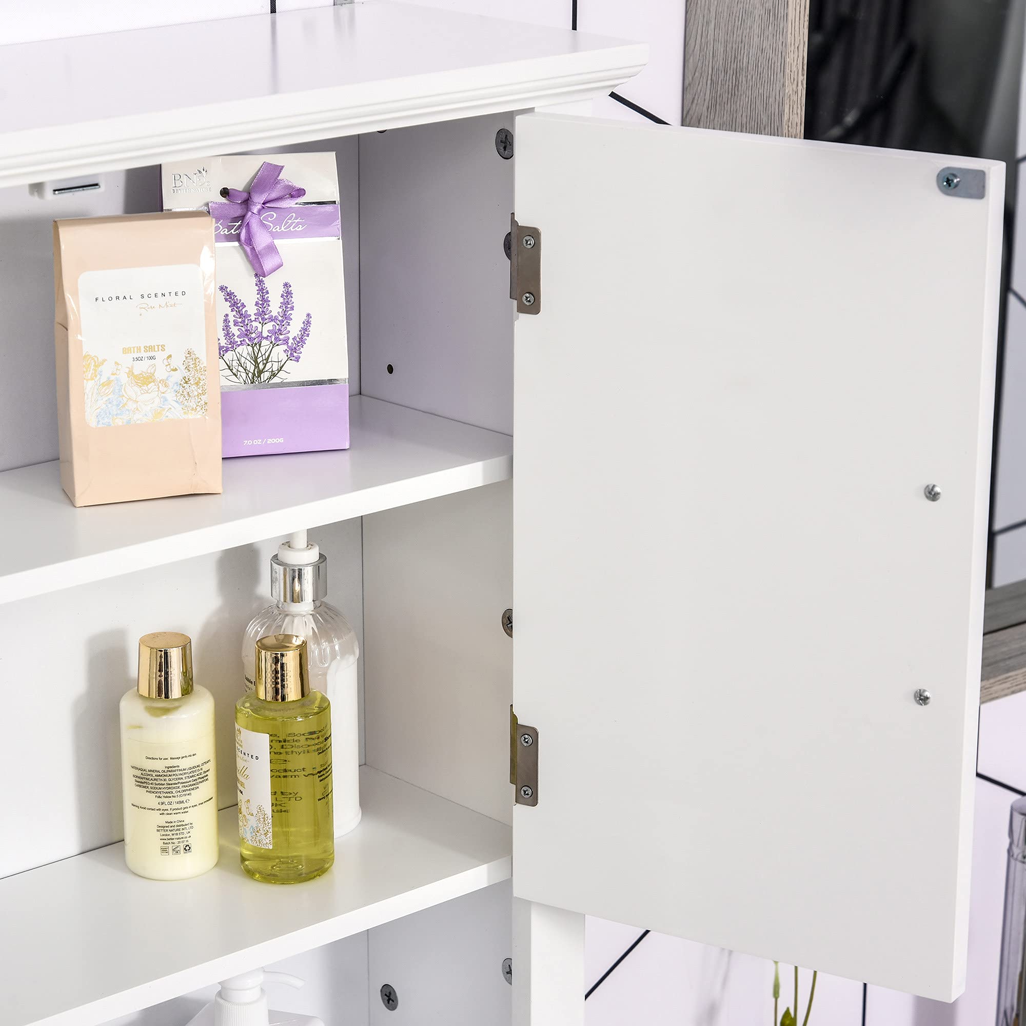 HOMCOM Armoire Haute Murale de Salle de Bain ou WC Placard 2 Portes 2 étagères Niche dim. 60L x 20l x 58H cm MDF Panneaux Particules Blanc