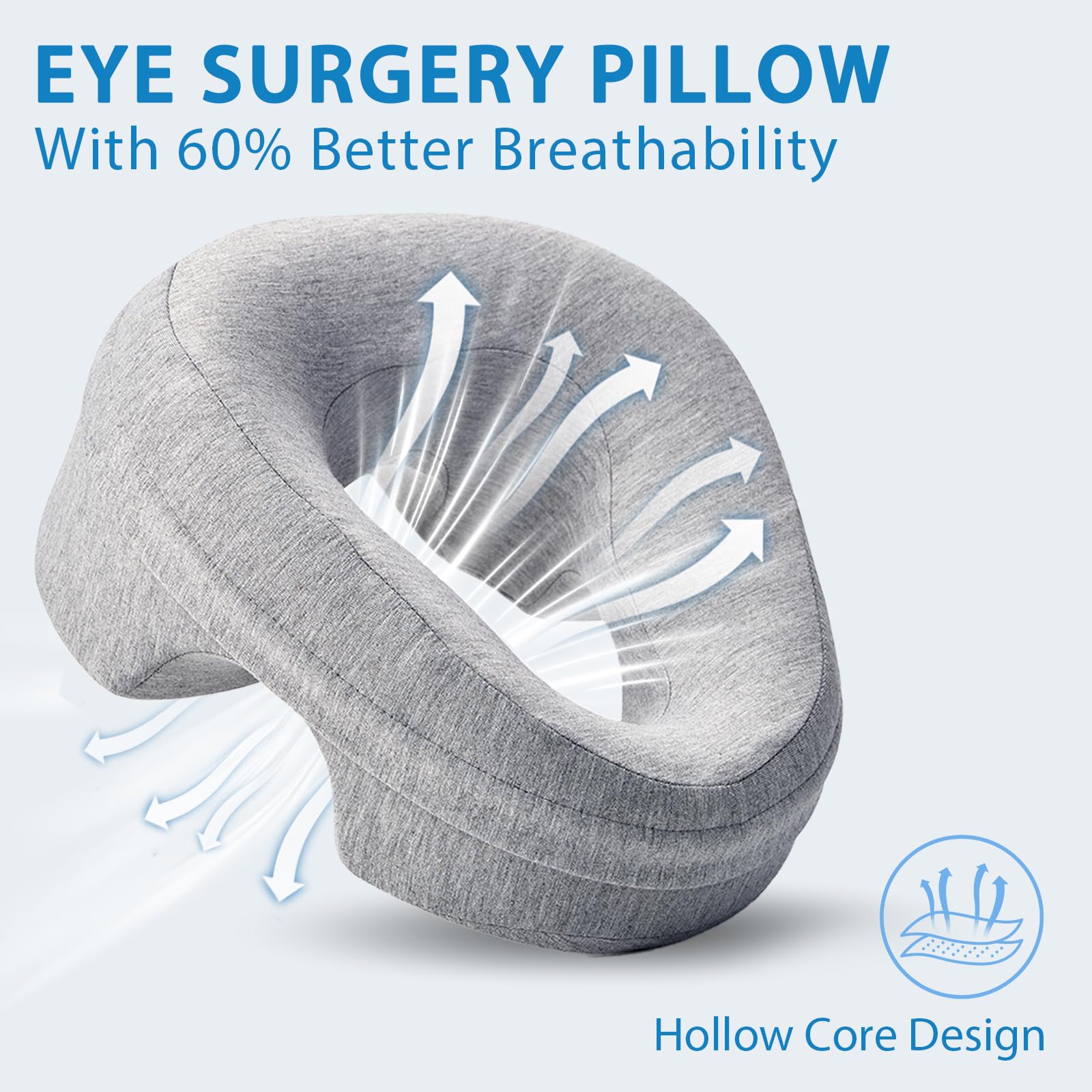 KONOVOLY Face Down Pillow After Eye Surgery, Massage Headrest Pillow for Bed, Memory Post-Eye Recovery or Beach Tanning, Prone Sleepers with Breathable Design, Removable Grey Cover