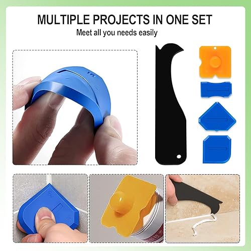 Miniatura 4 de Kit de herramientas de calafateo de silicona, herramienta de acabado de sellador 5 en 1 con cabeza de acero inoxidable, cuchillo de masilla, 3