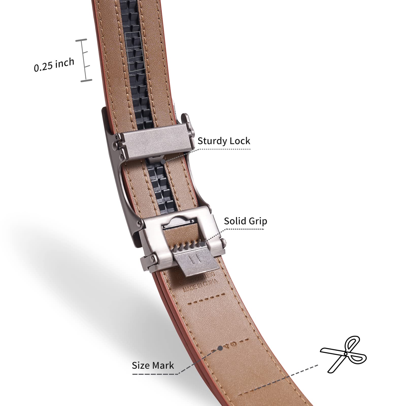 TANGCHAO Cintura Uomo, Cintura a Cricchetto da Uomo in Pelle con Fibbia Scorrevole Automatica 35mm, Trim Regolabile per Adattars
