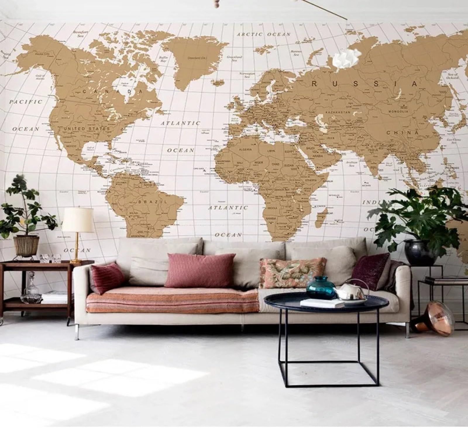 Wallpaper-3D-Xlm 350Cm×256Cm(B×H) Abstract Retro Minimalist World Map Art 3D Wallpaper Easy Install Feature Office Living Room Sofa Bedroom Tv Background Wall Decoration-350Cm×256Cm
