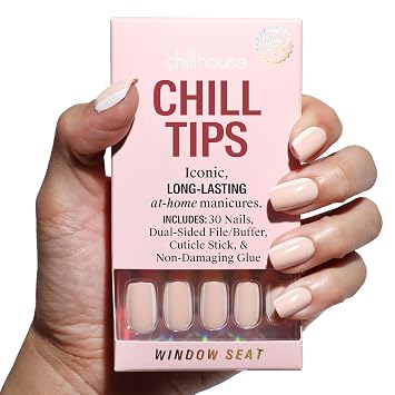 Chillhouse - Chill Tips, Press on Nails Kit - Window Seat Square - 30 Nail Shapes & Sizes - Up to 2 Weeks of Wear - Customizable Fit - Reusable - Latina Founded & Women Owned - Beauty & Self Care