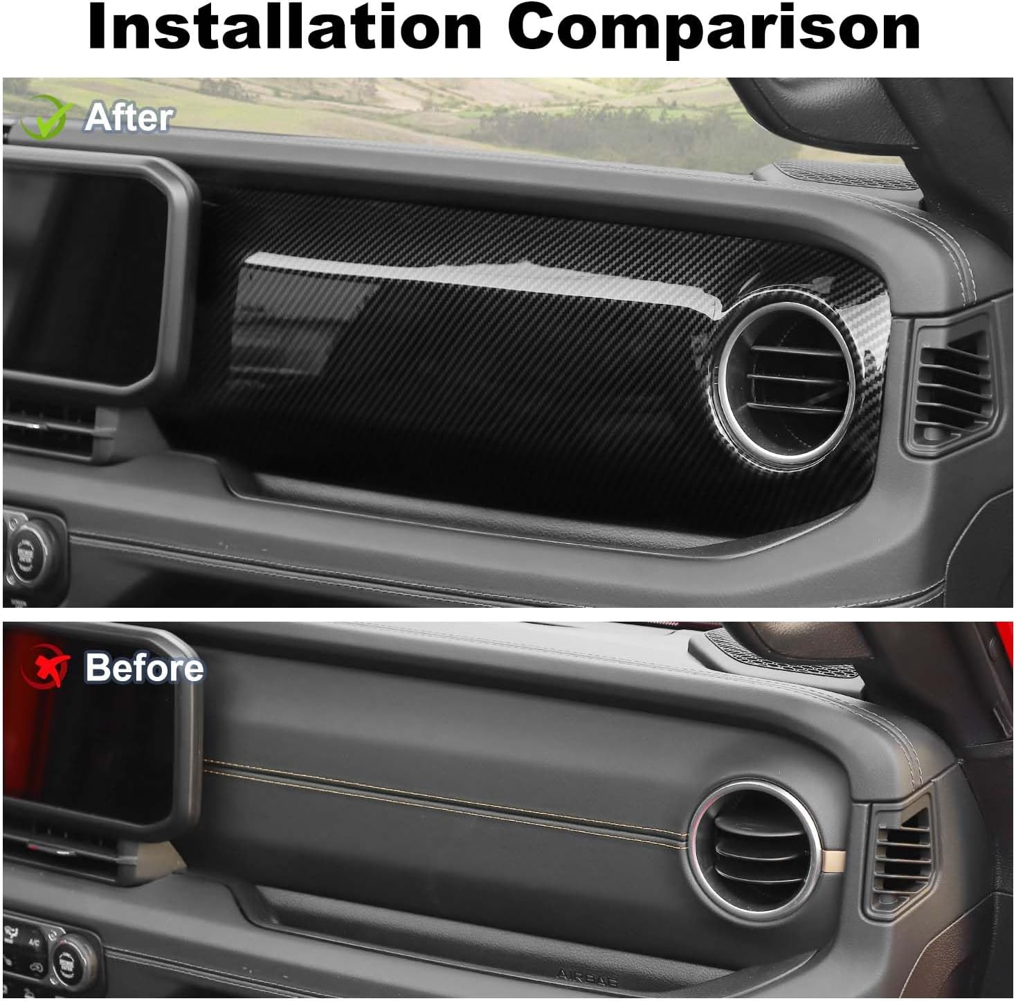 JWWY for Jeep JL Center Console Air Outlet Dashboard Co-Pilot Panel Cover Trim for 2024 Jeep Wrangler JL JLU & Gladiator JT 2pcs Carbon Fiber