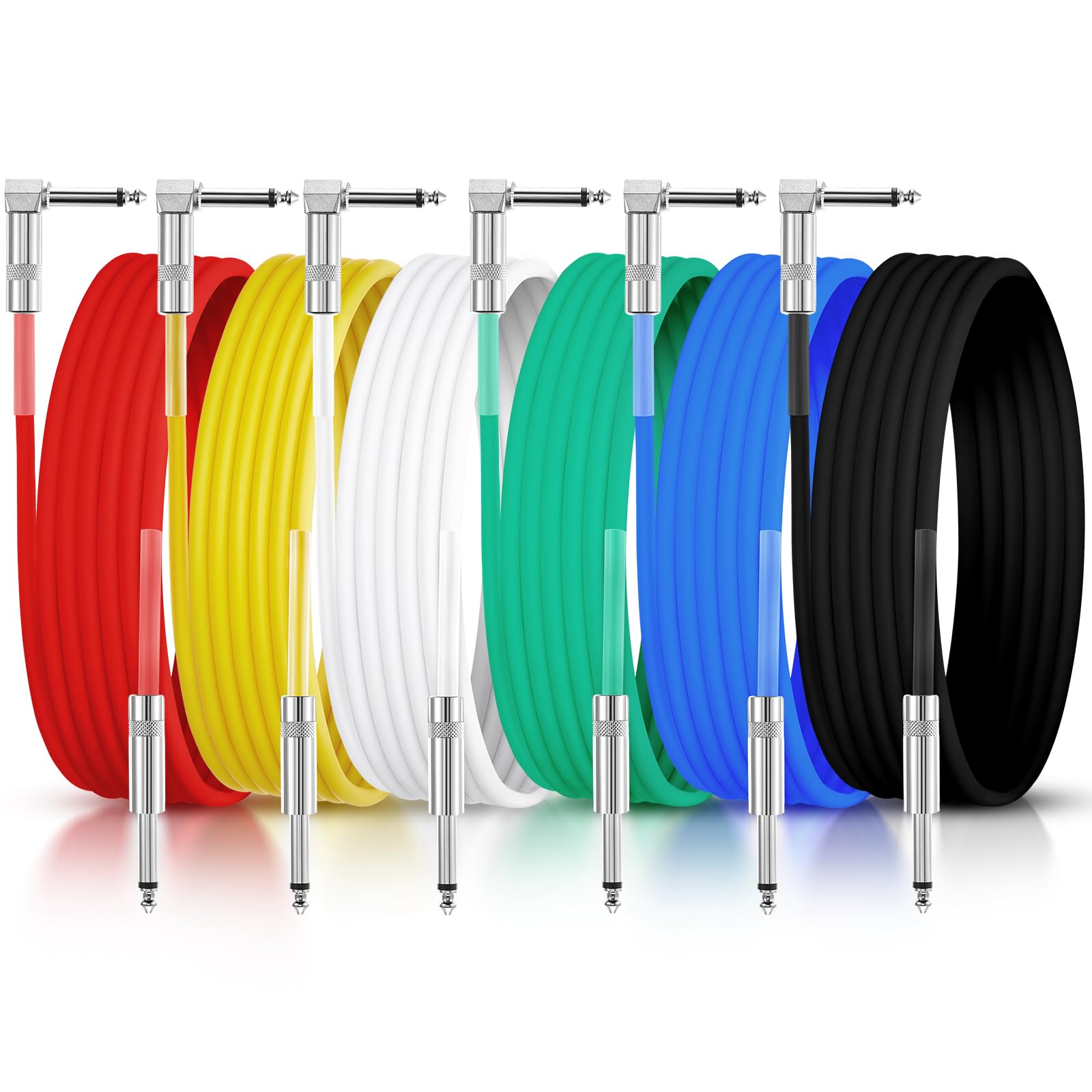 6 Pack Guitar Cable 10 ft Instrument Cable 1/4 Inch Electric Guitar Amp Cord Right Angle to Straight Bass Accessories for Stage Keyboard Effector Microphone Mixer Speakers(Multicolored)