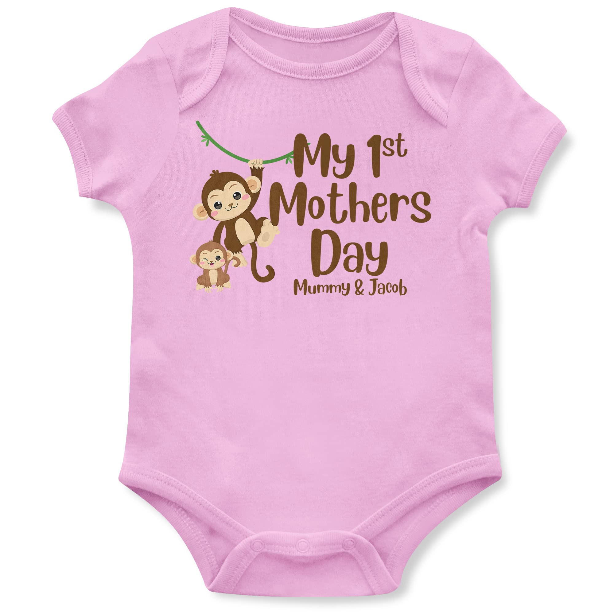 Monkeys Personalised My 1st Mothers Day Babygrow Outfit Mothering Sunday Gift Mummy Babies Baby Boy Girl Vests, 3-6 Months, Light Pink