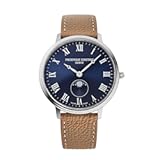 Swiss Made Classic Quartz Moonphase Silver Stainless Steel Case Watch and Brown Leather Strap Blue Dial&comma; Style&colon;FC-206RN3S6