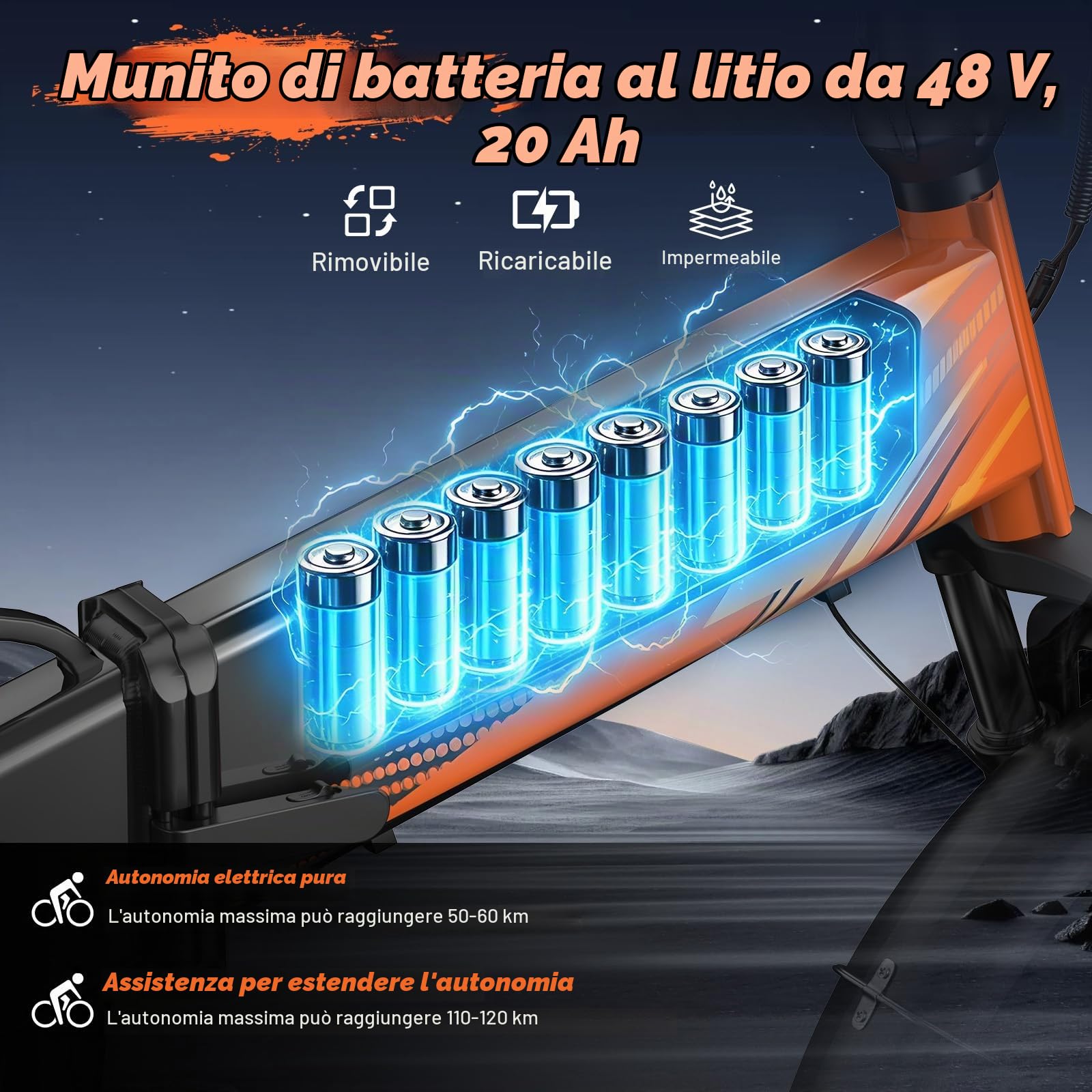 E-Bike Pieghevole 250W, 48V 20AH, Mountain Bike Autonomia ausiliaria di 110KM, con Doppia Sospensione e 7 Velocità, Bici Elettrica Uomo Donna per Città e Fuoristrada