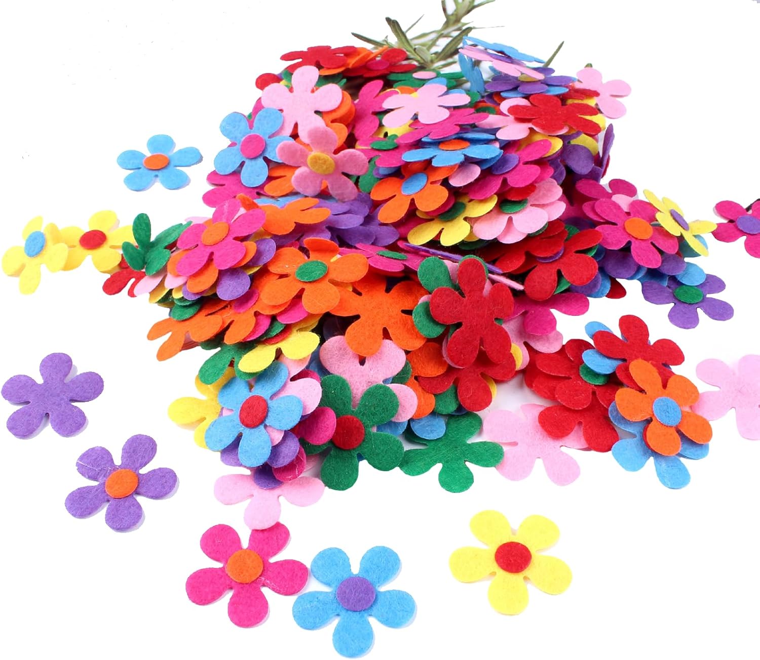 250 Pcs Felt Flowers Fabric Flower Embellishments, Small Craft Flowers Felt Flower Appliques, Colorful Felt Flower Bulk for DIY Crafts Sewing Handcraft Decoration, Clothes Hats Bags Craft Decorations
