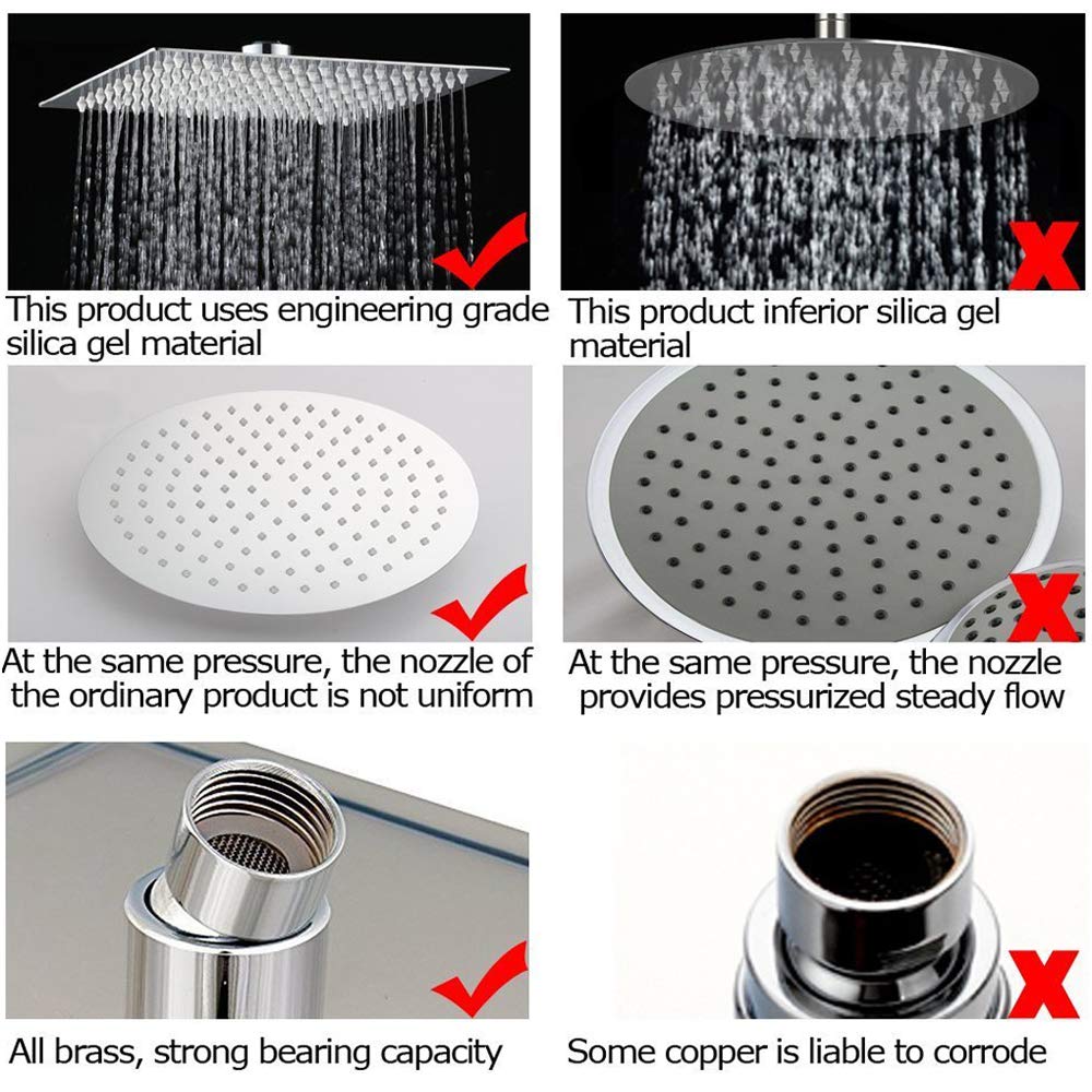 Doccia anticalcare in acciaio inox 316 soffione doccia rotondo ultra sottile alta pressione testa doccia regolabile a pioggia per il bagno, 12 pollici