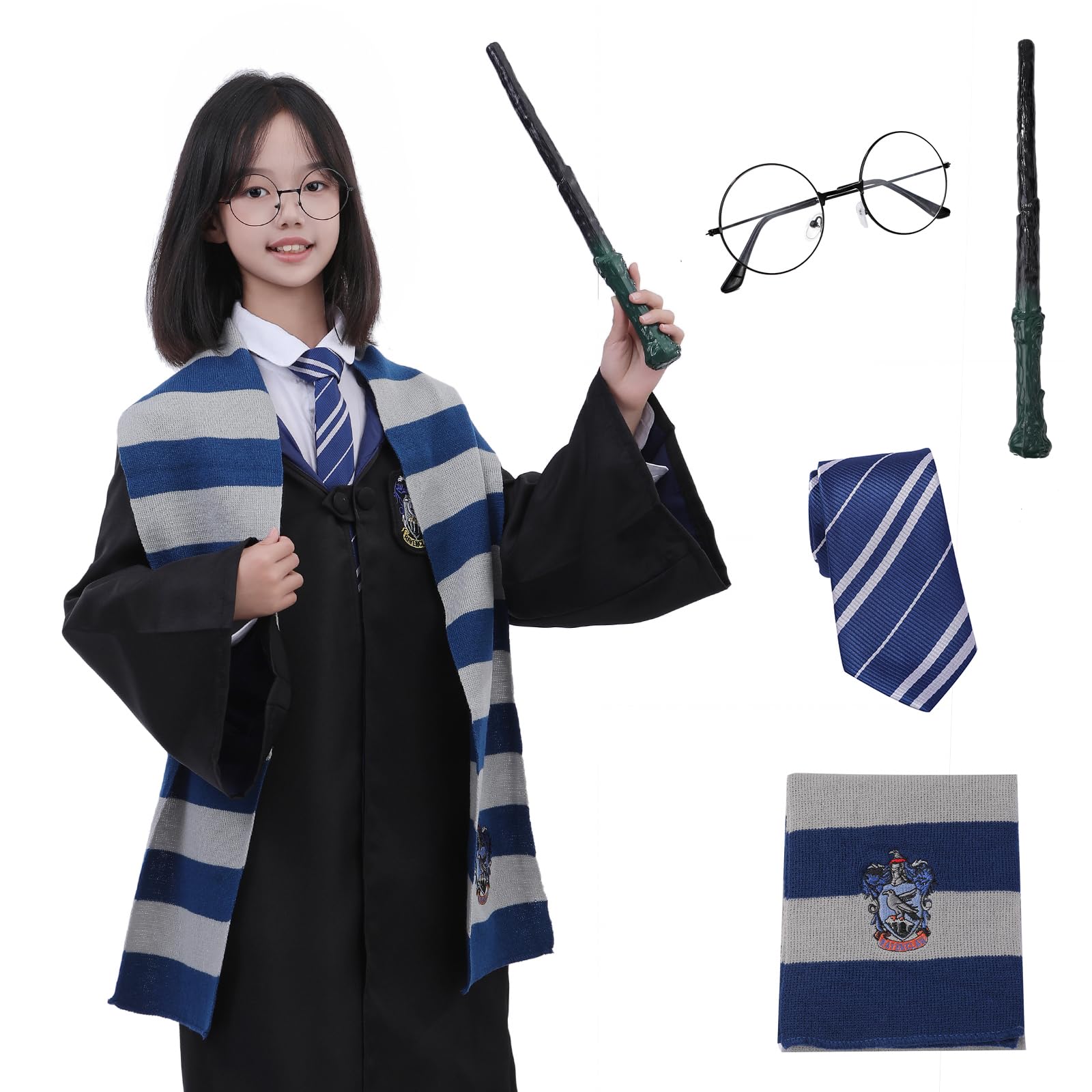 ハリーポッター　コスプレセット　レイブンクロー　ローブ・ネクタイ・杖 レイブンクロー寮 コスチューム セット – ハリー・ポッター