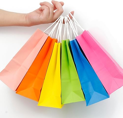 Miniatura 3 de AMAZING TIME Paquete de 150 bolsas de papel kraft de 5.25 x 3.25 x 8.25 pulgadas, bolsas de regalo con asas, tamaño pequeño a granel para