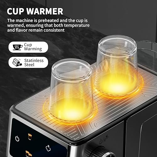 Miniatura 9 de Máquina de café expreso, 20 bares, máquinas de capuchino con espumador de leche para el hogar, cafetera compacta y cafetera de acero inoxidable para