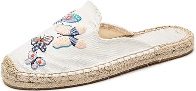 Womens Stylish Embroidery Flat Espadrilles Fancy Mule