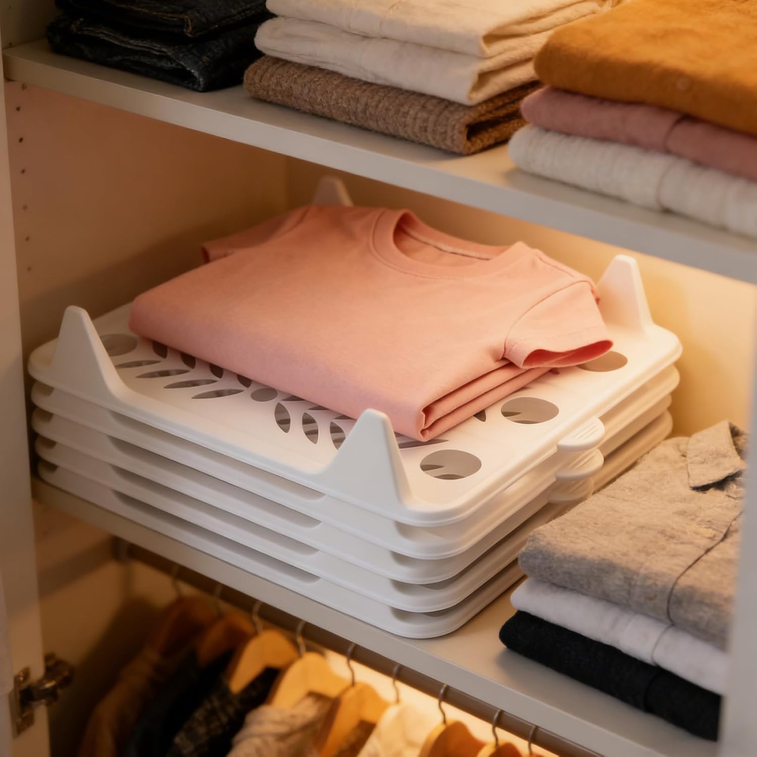 Stackable Shirt Organizer Set, Interlocking Clothes Storage Dividers, Sweater Clothes Divider Rack with Space Saving Neat Folding Design, Easy Stack Organized Storage Forjeans Sweater T Shirt Pants